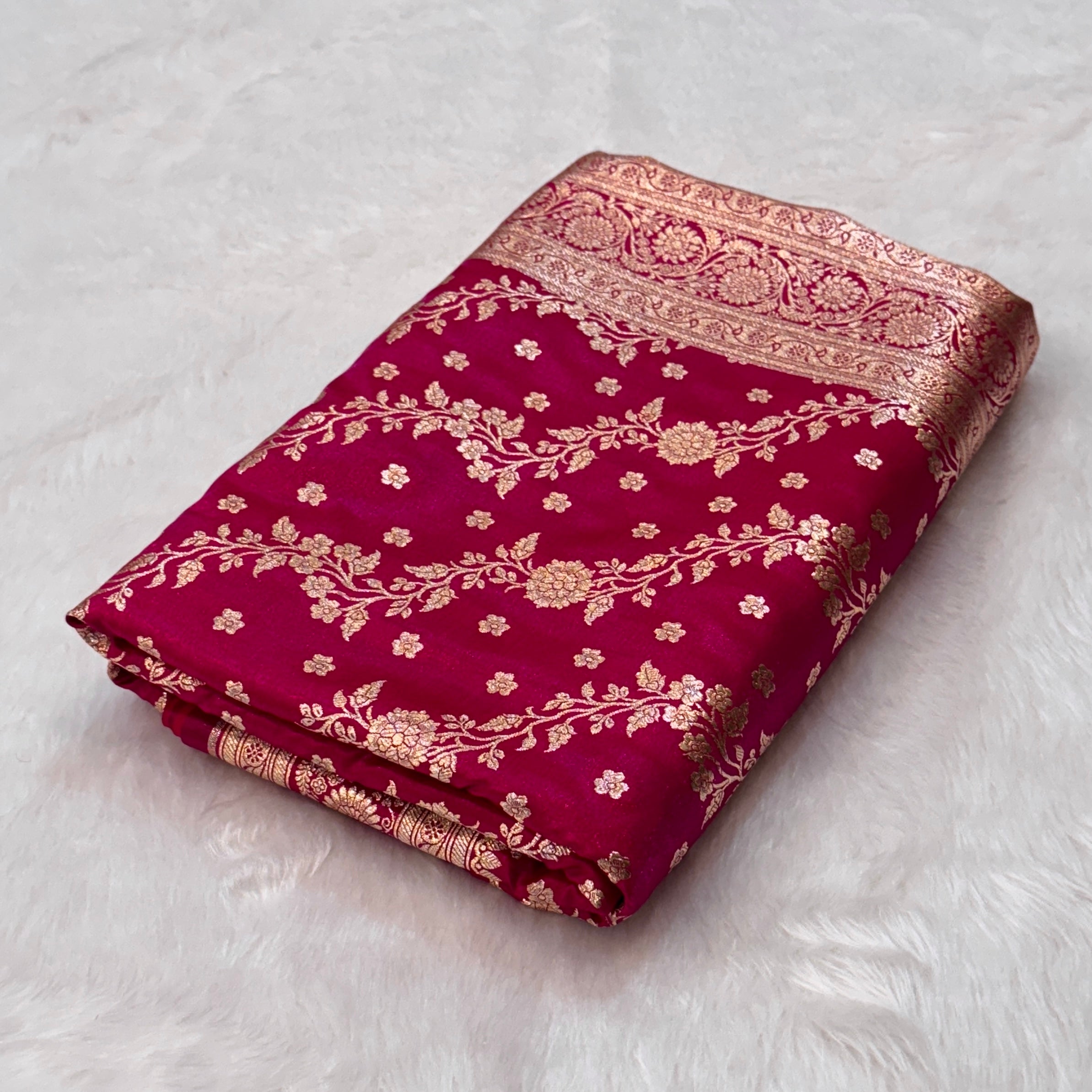 Rani Cross Pattern Satin Silk Banarasi Saree