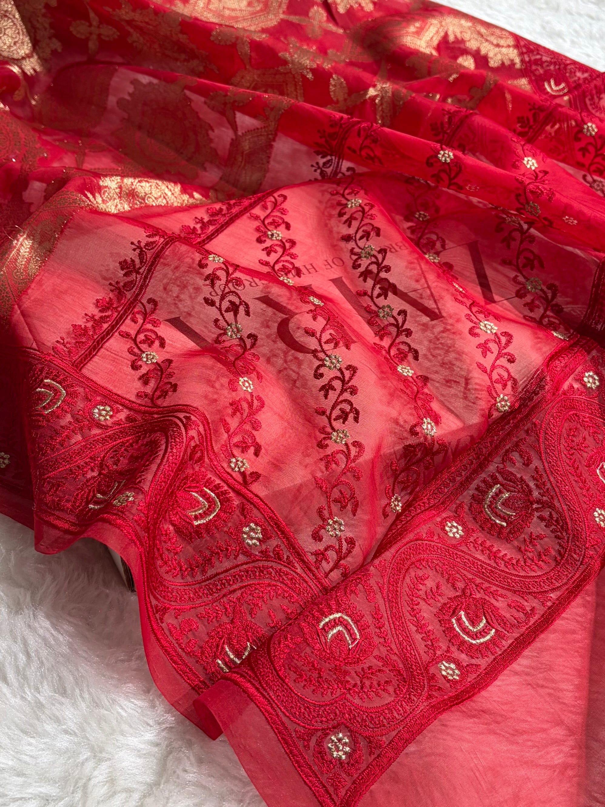Banarasi Pure Organza Red Shades Banarasi Silk Saree PO-39