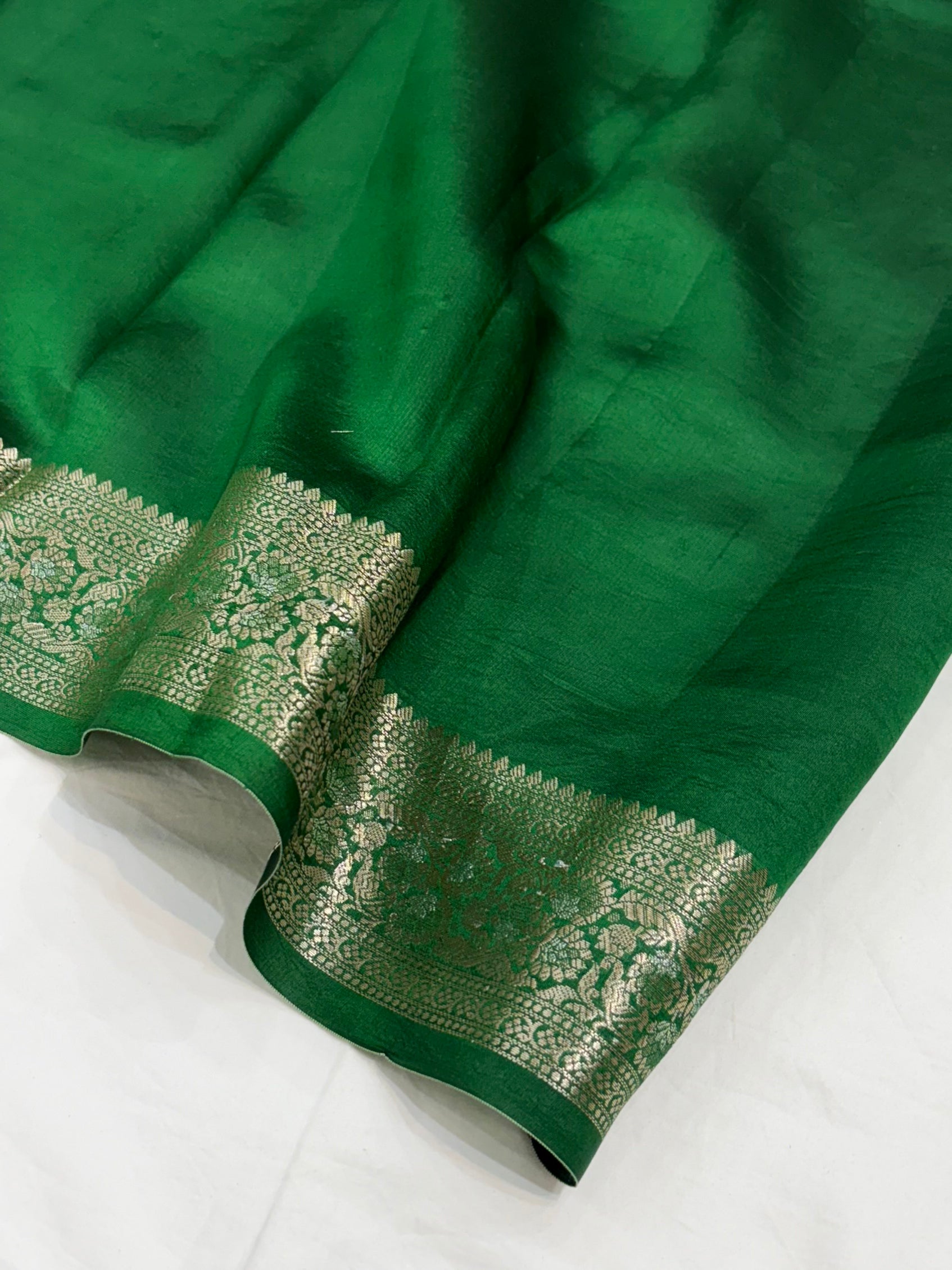 Bottle Green Flower Booti Pure Caramel Silk Saree