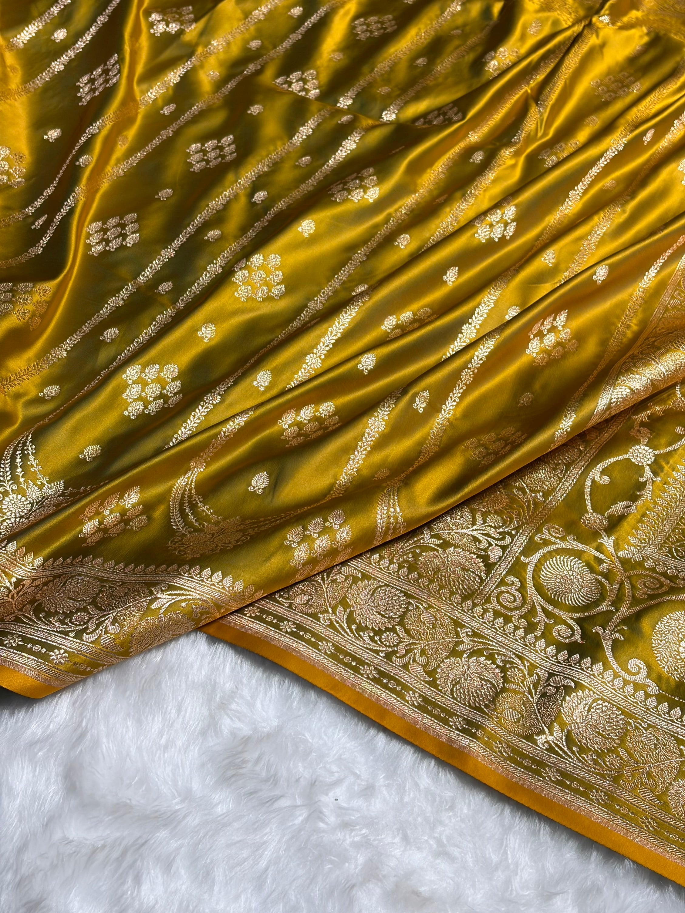 Liril Mehendi Floral Boota Pattern Satin Katan Silk saree SK39