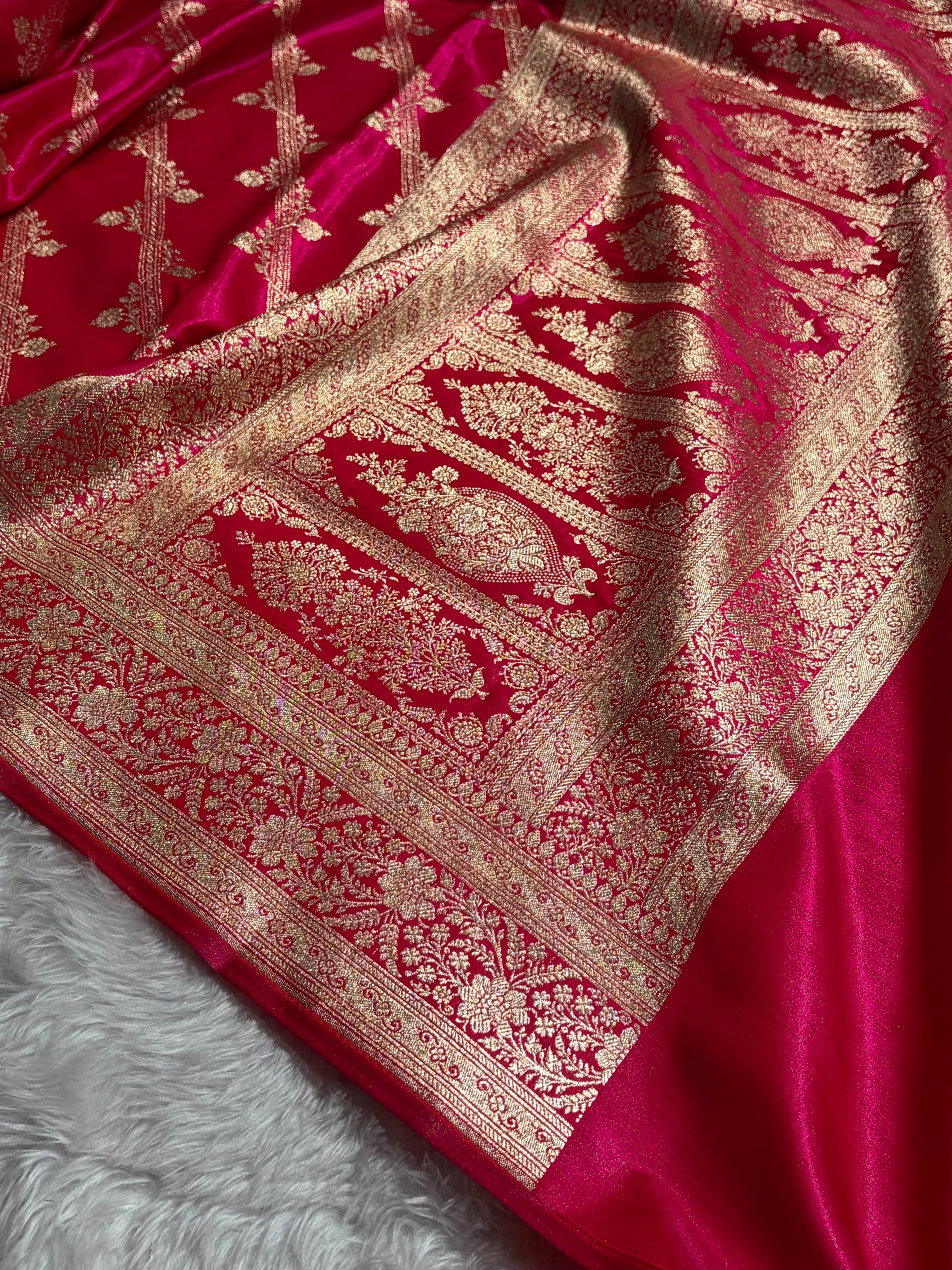 Cross Rani Shades Cross Pattern Banarasi Satin Silk Saree SS50