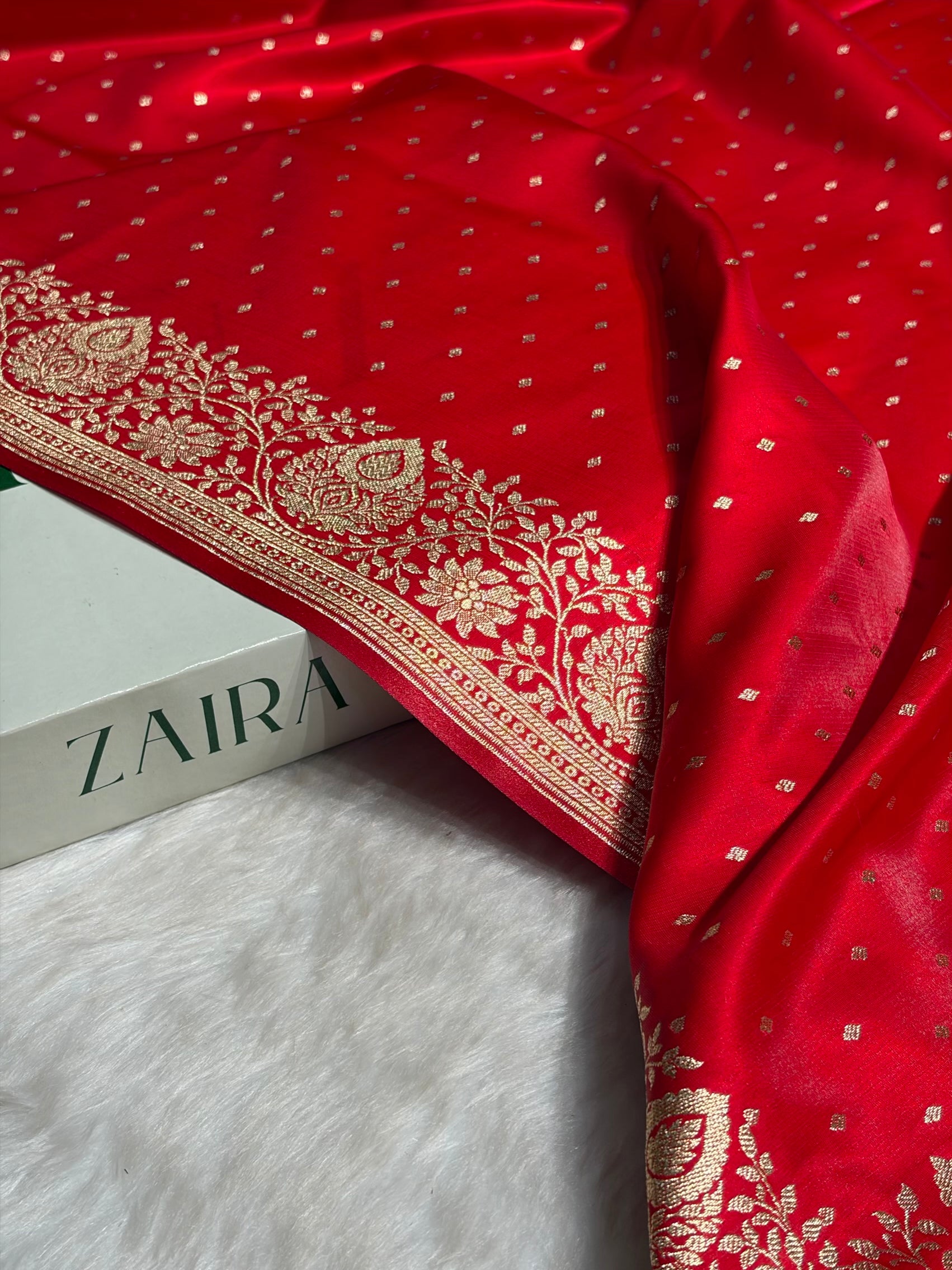 Ultra Light Weight Satin Silk Boota in Red Shades SS31