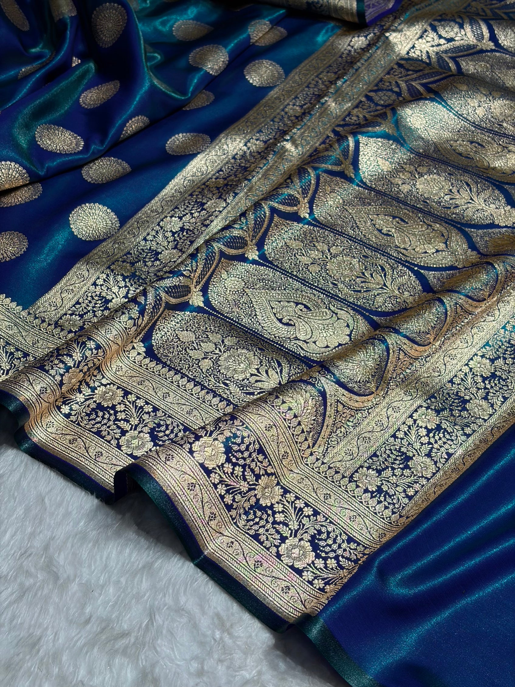Peacock Shades Banarasi Satin Silk Saree SS33