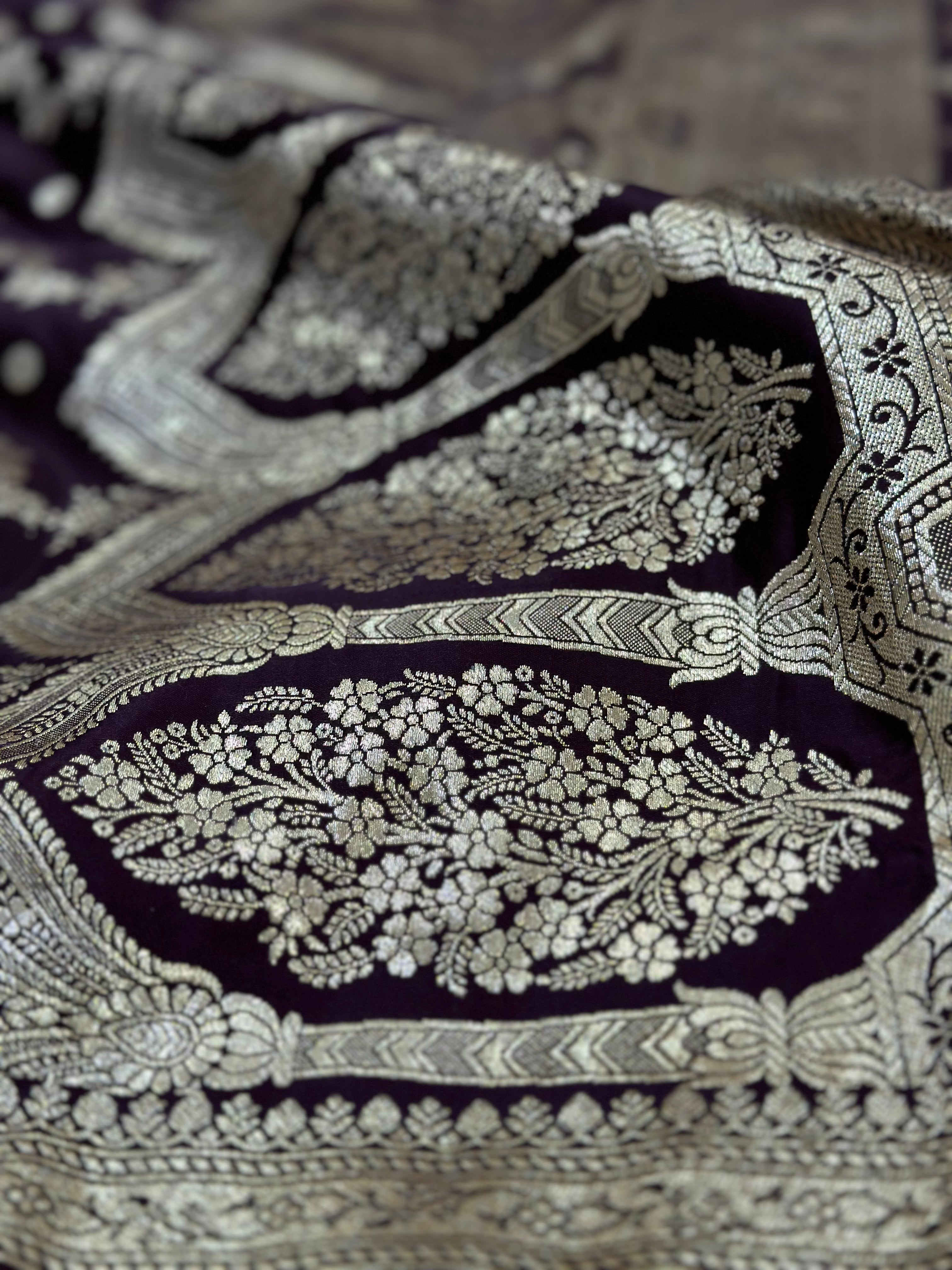 Chocolate Cross Pattern Katan Silk Saree