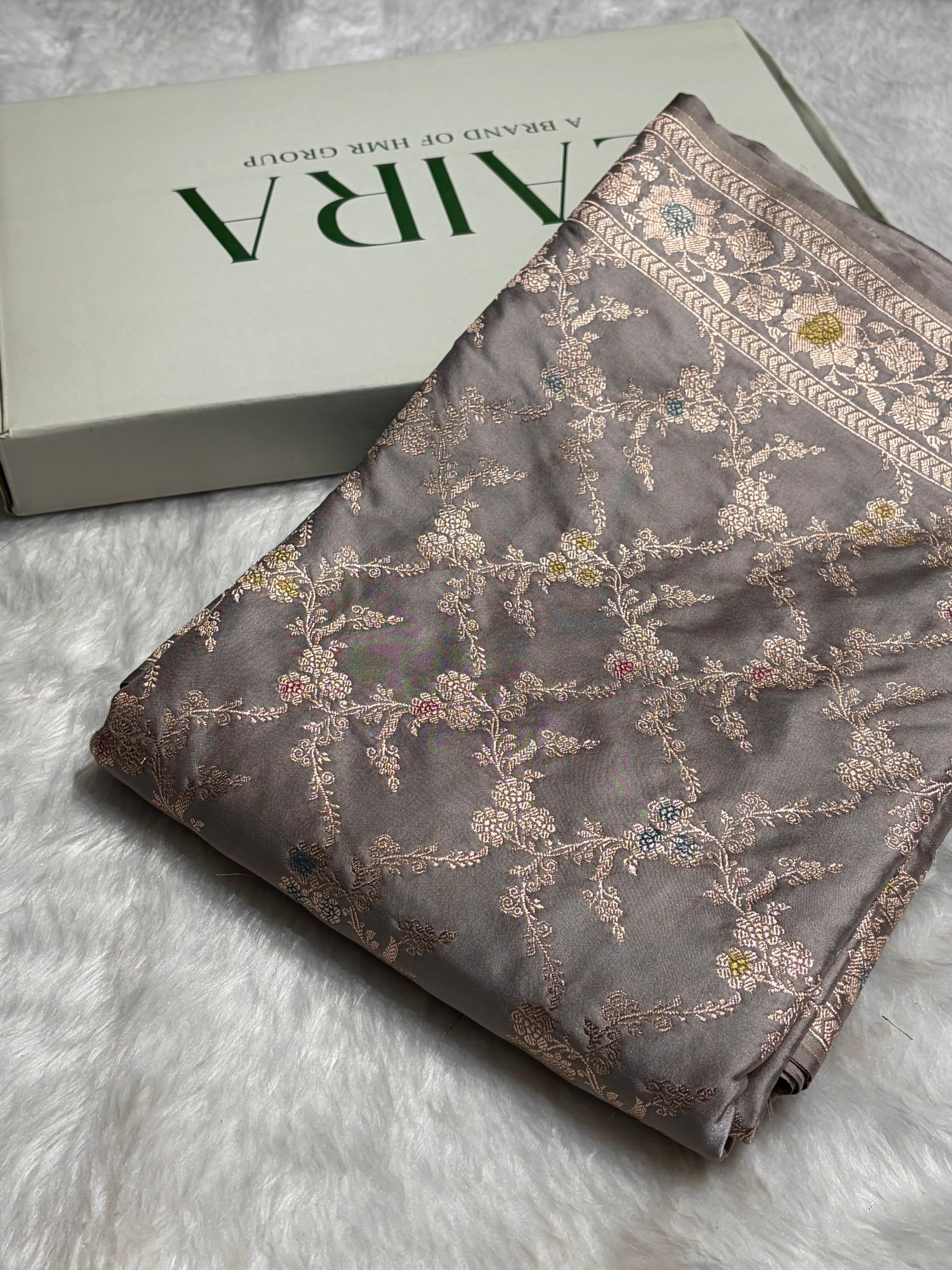 Gray Shade Minakari with Jaal Pattern Mashru Silk Saree MS56