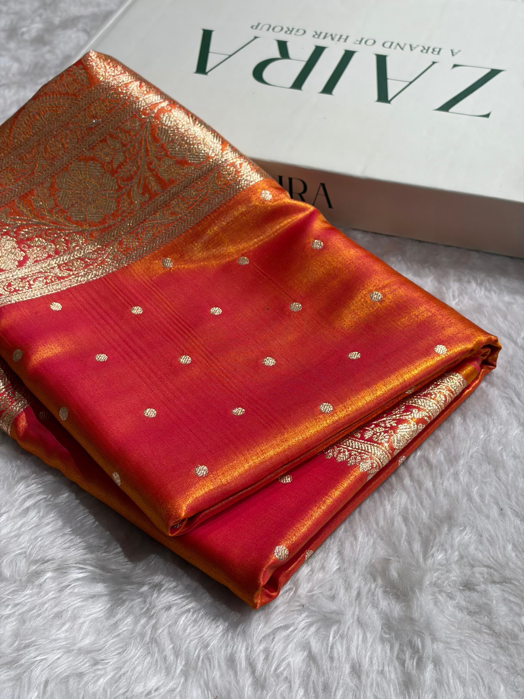 Satin Silk Dot Booti in Pinkish Orange Shades SS08
