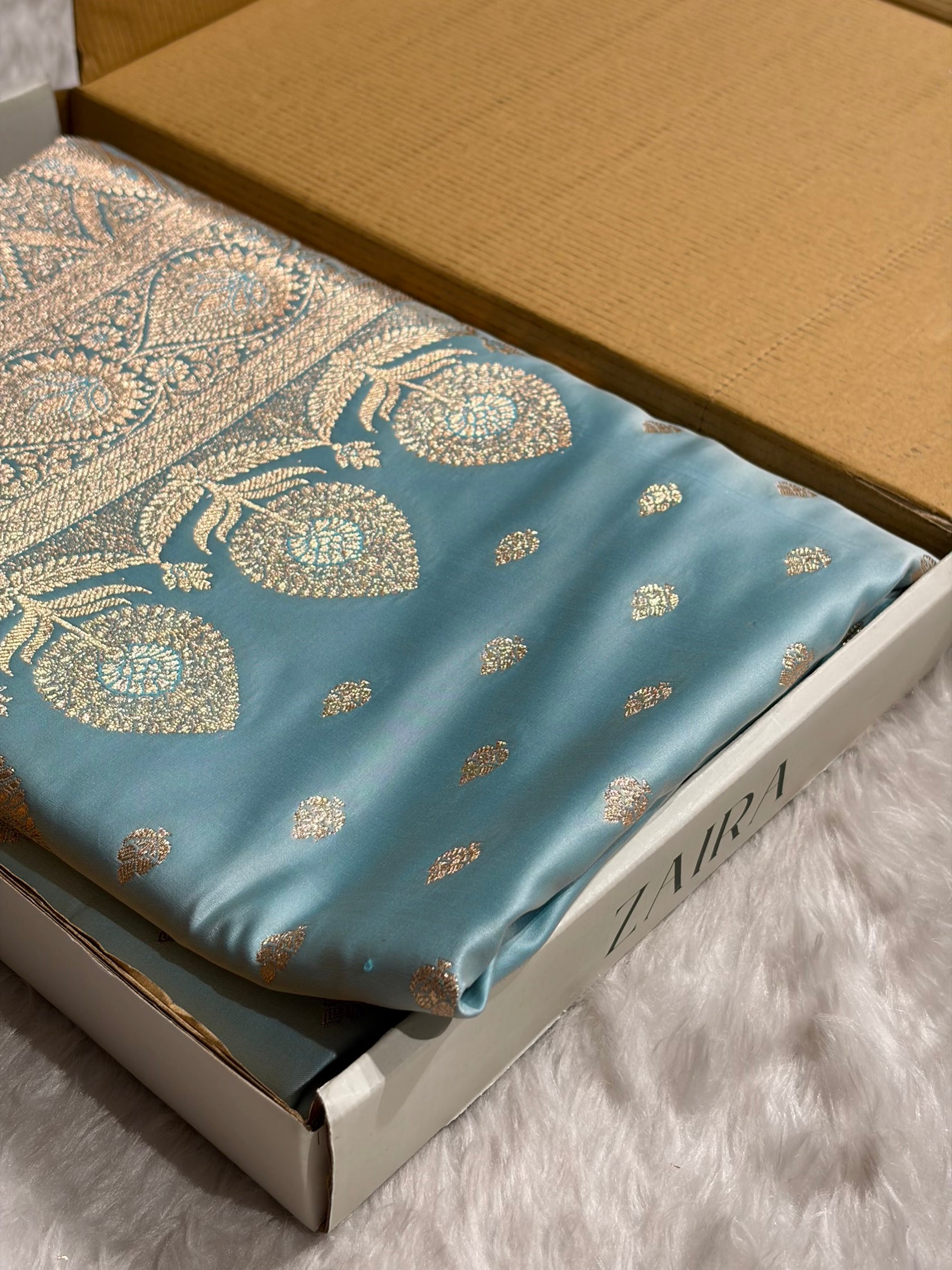 Katan Silk Saree In Powder er Blue Shades SK10