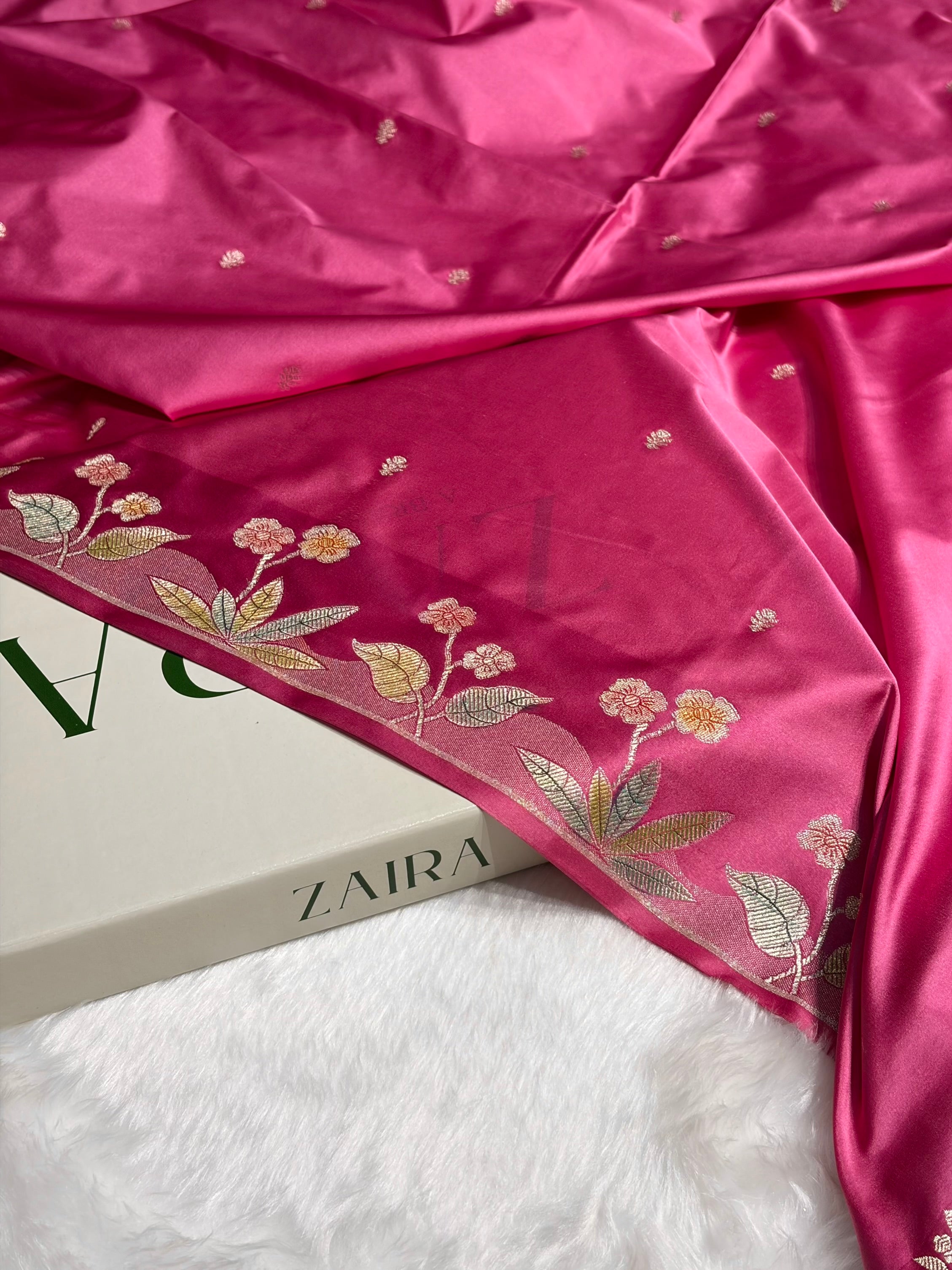 Banarasi Baby Pink Shades Minakari Booti Mashru Silk Saree MS58