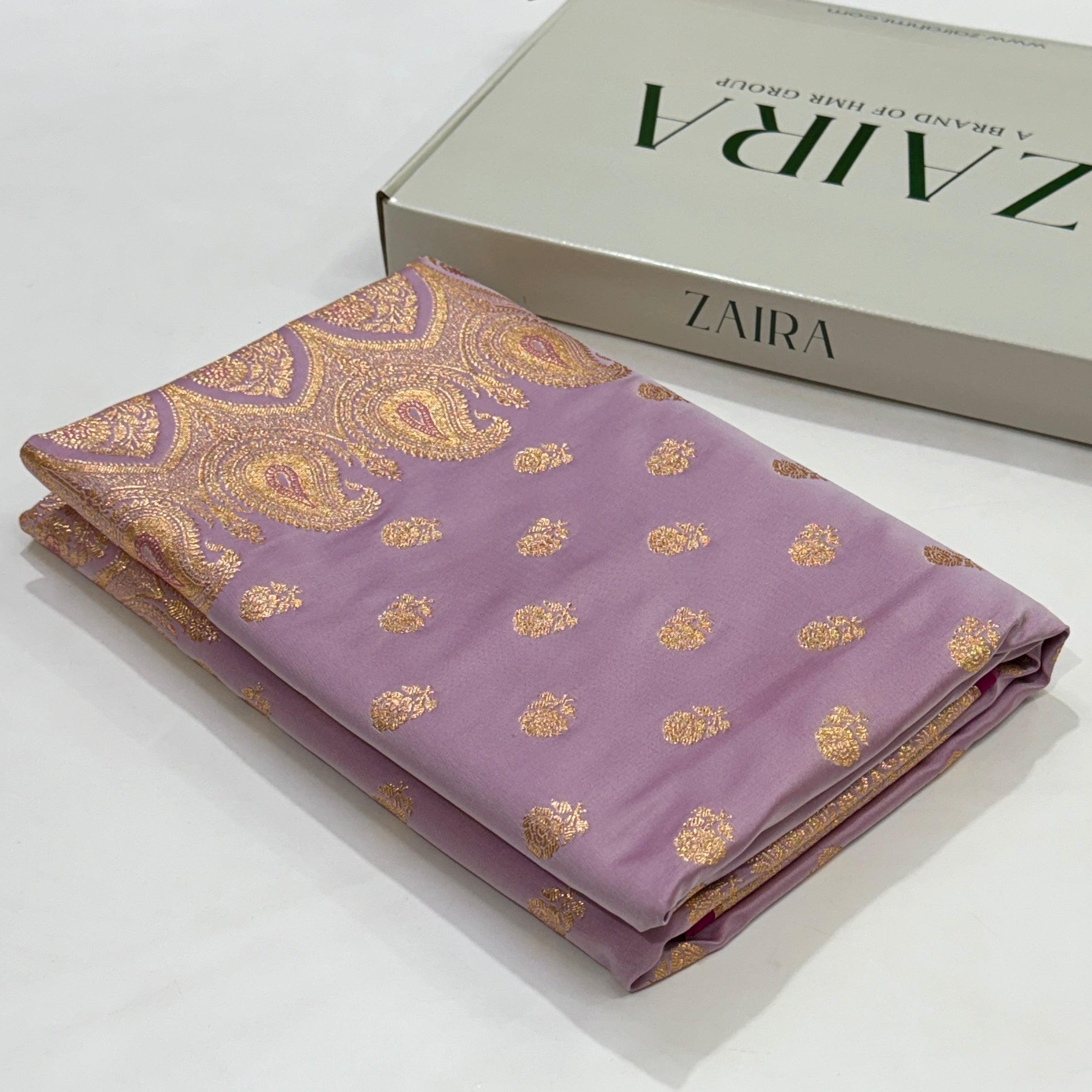 Floral boota Satin katan Silk Saree In lilac / Lavender Shades SK12