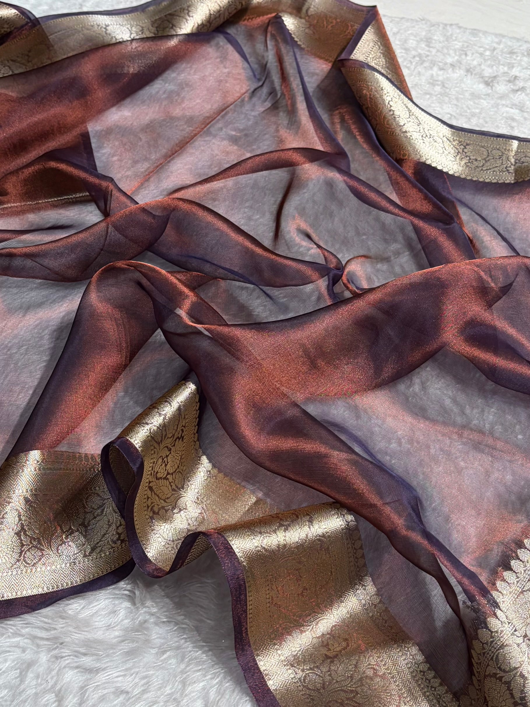 Banarasi Cross Chocolate Shades Pure Tissue Silk Saree PT-60