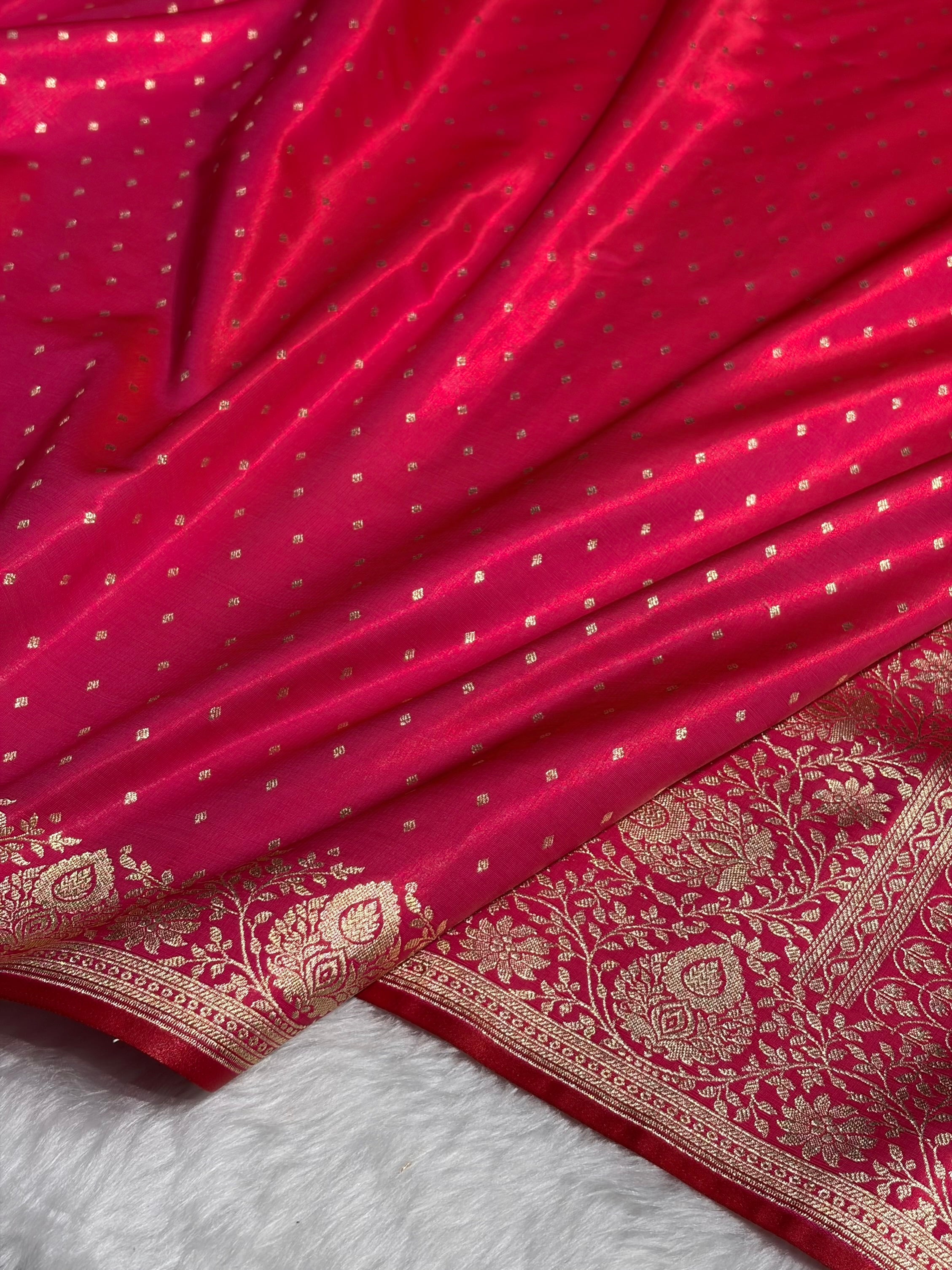 Ultra Light Weight Satin Silk Boota in Rani Shades SS31