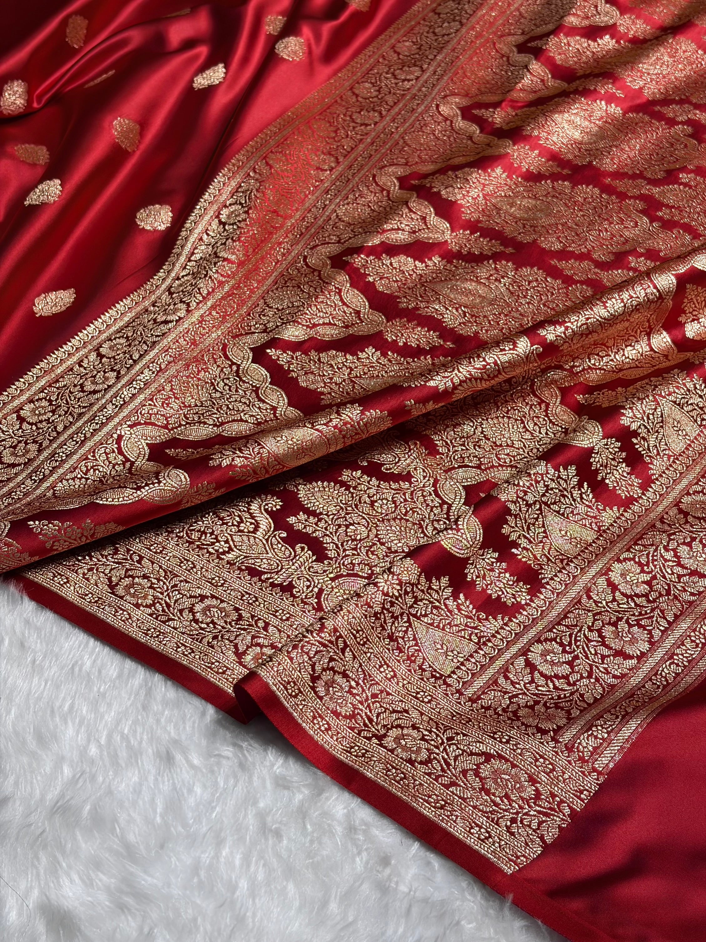 Magentc Red Booti Pattern Satin Katan Silk Saree SK65