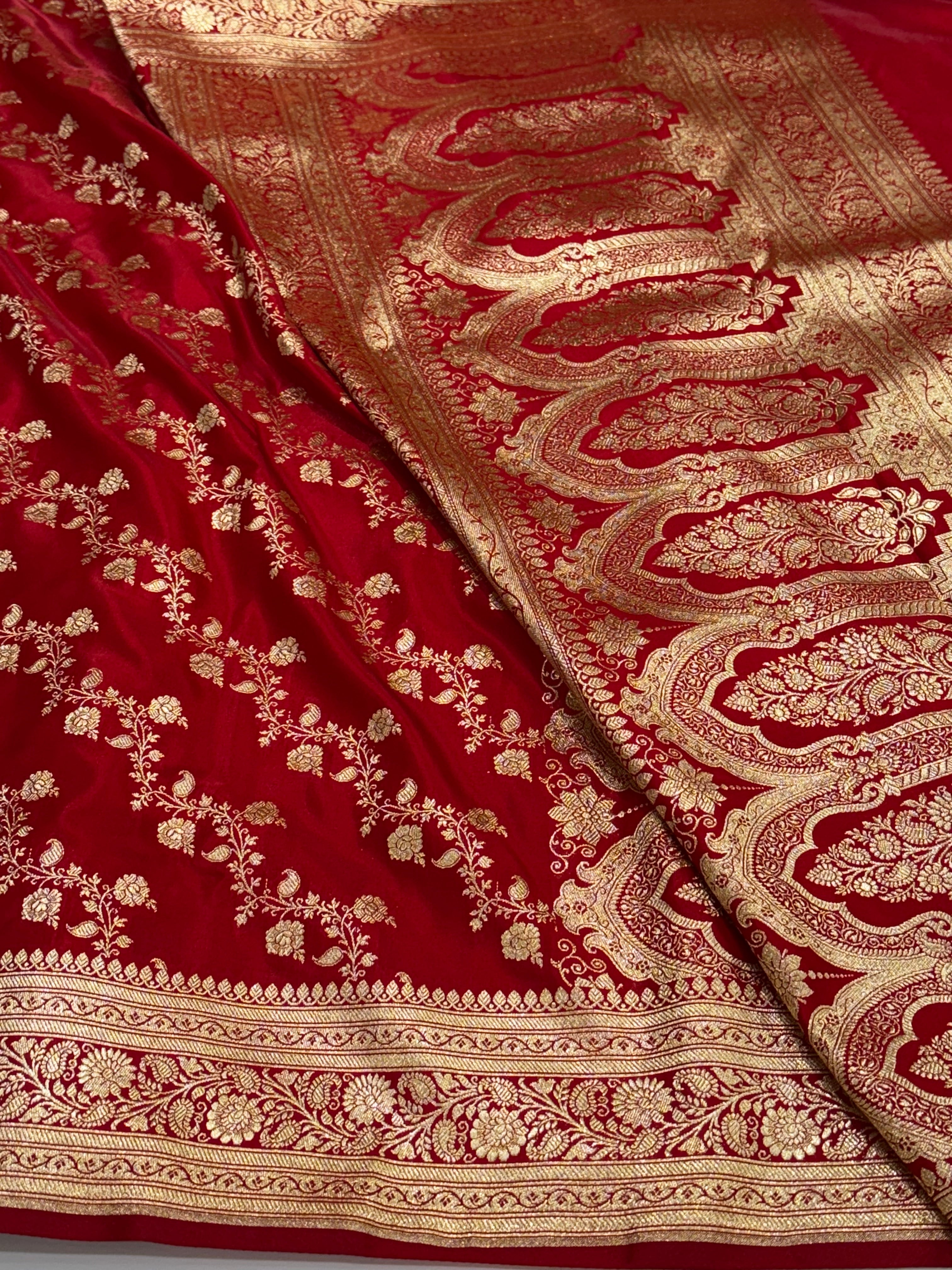 Light Weight Bridal Red Satin Silk Saree SS11