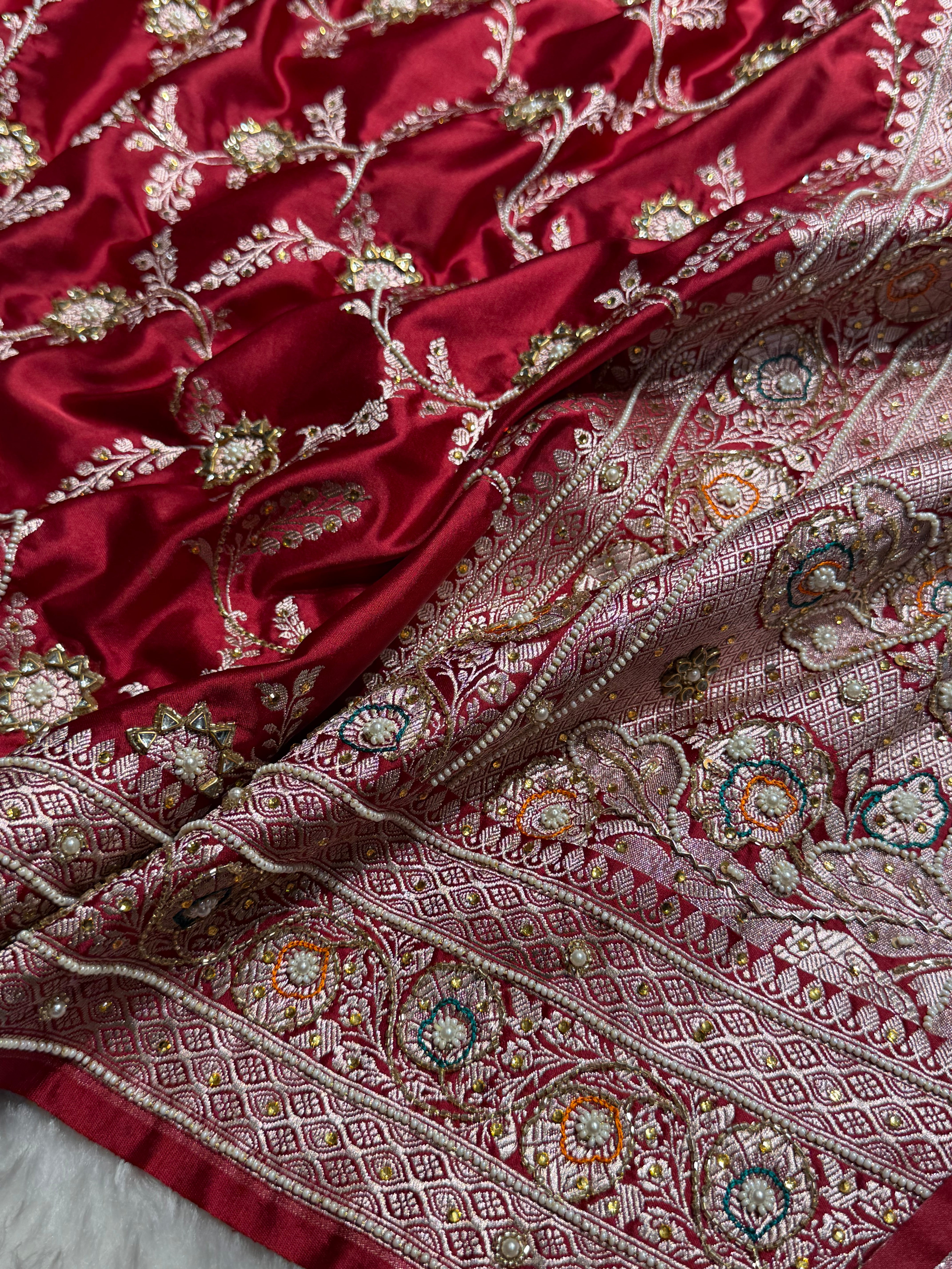 Banarasi Maroon Minakari Mashru Silk Saree with Ari and Mooti work BMS23