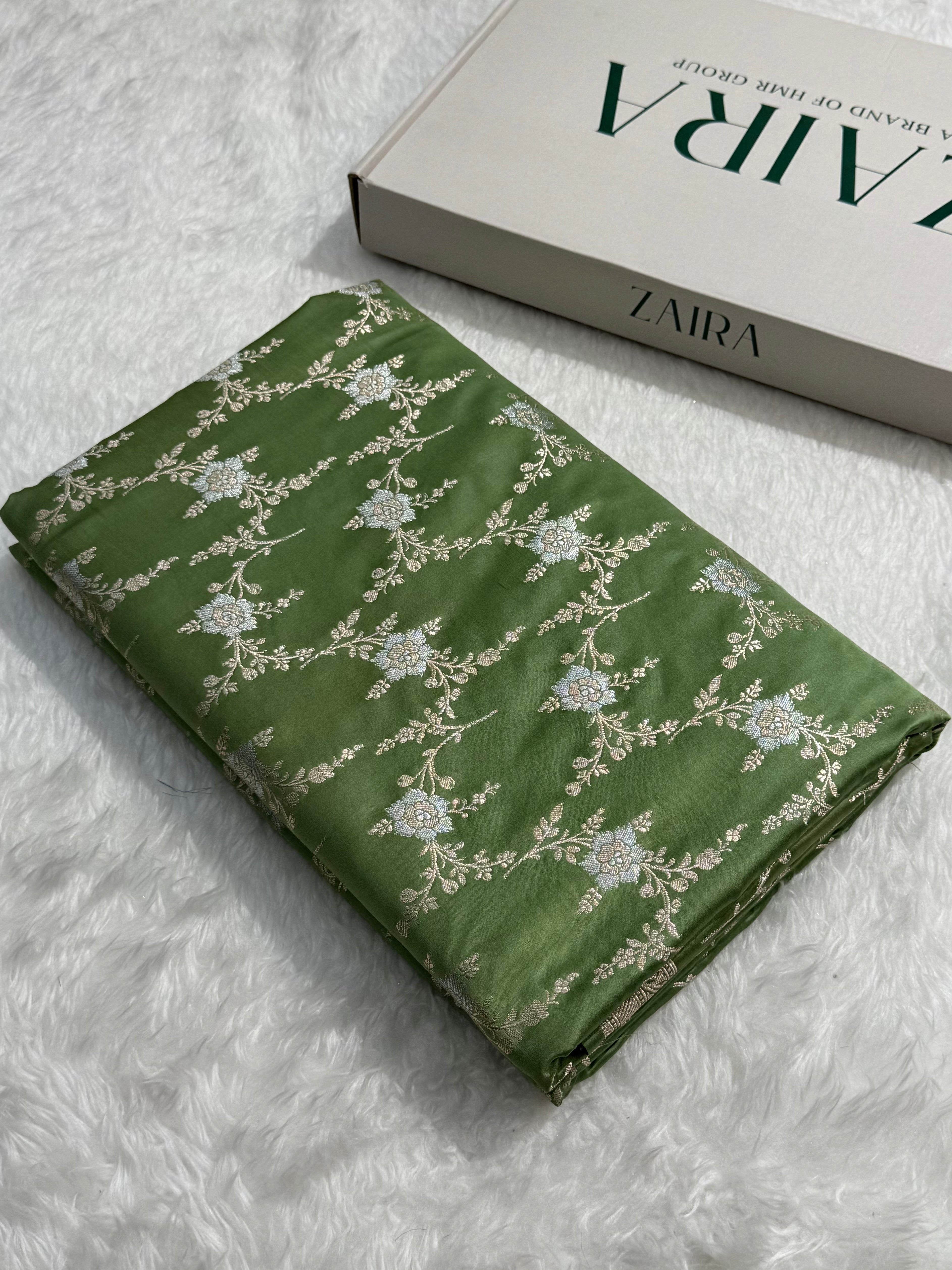 Sage Green Minakari Jaal Mashru Silk Saree
