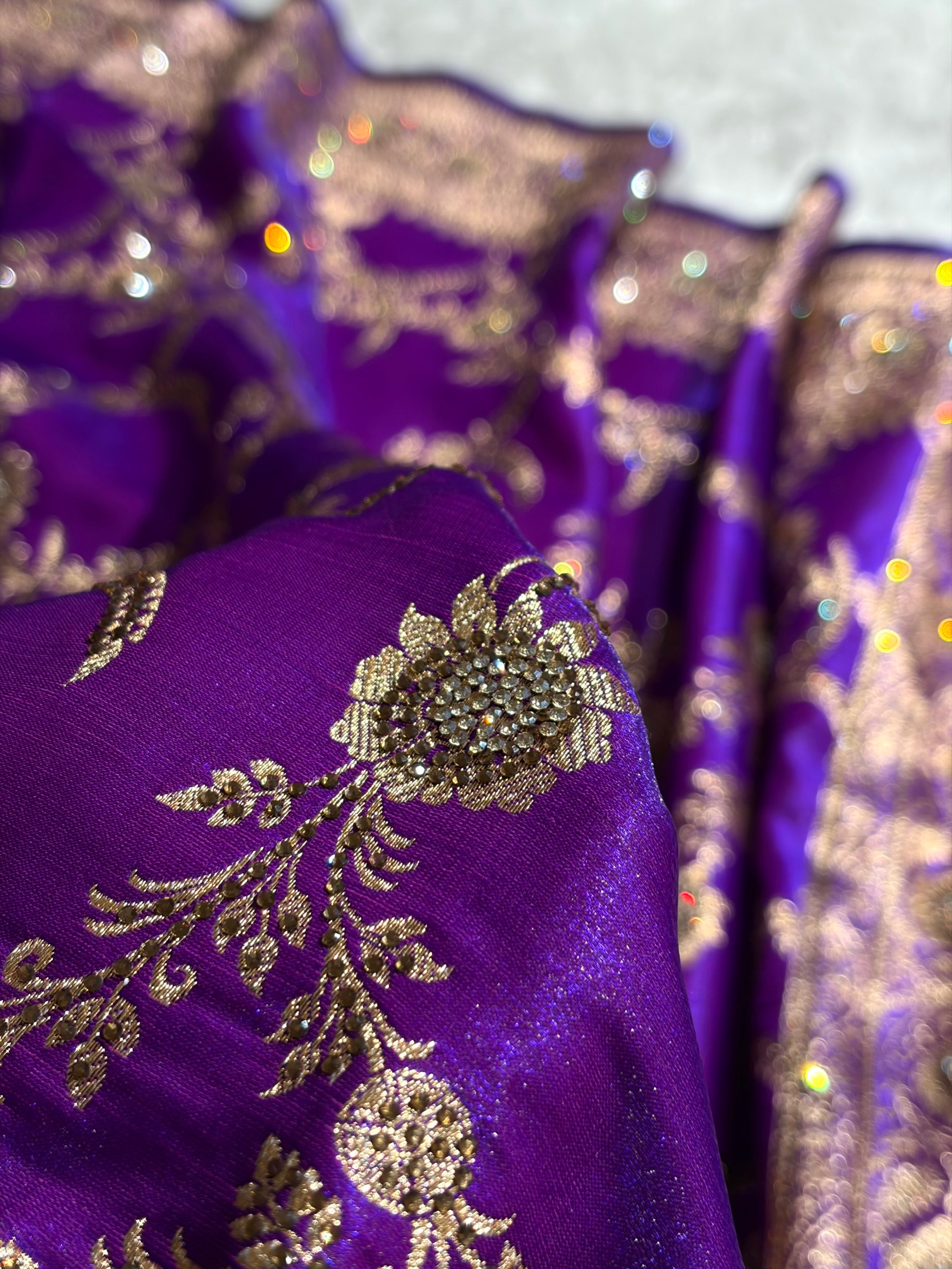 Purple Shades Swarovski Work Jaal Pattern Satin Silk Saree BSS18