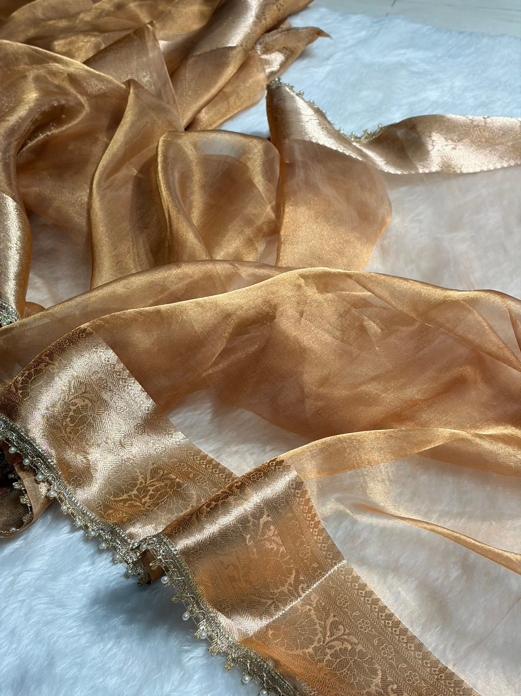 Tusser Shade Pure Tissue Silk Saree with Brocade Blouse And Gotta Patti PTGP-18