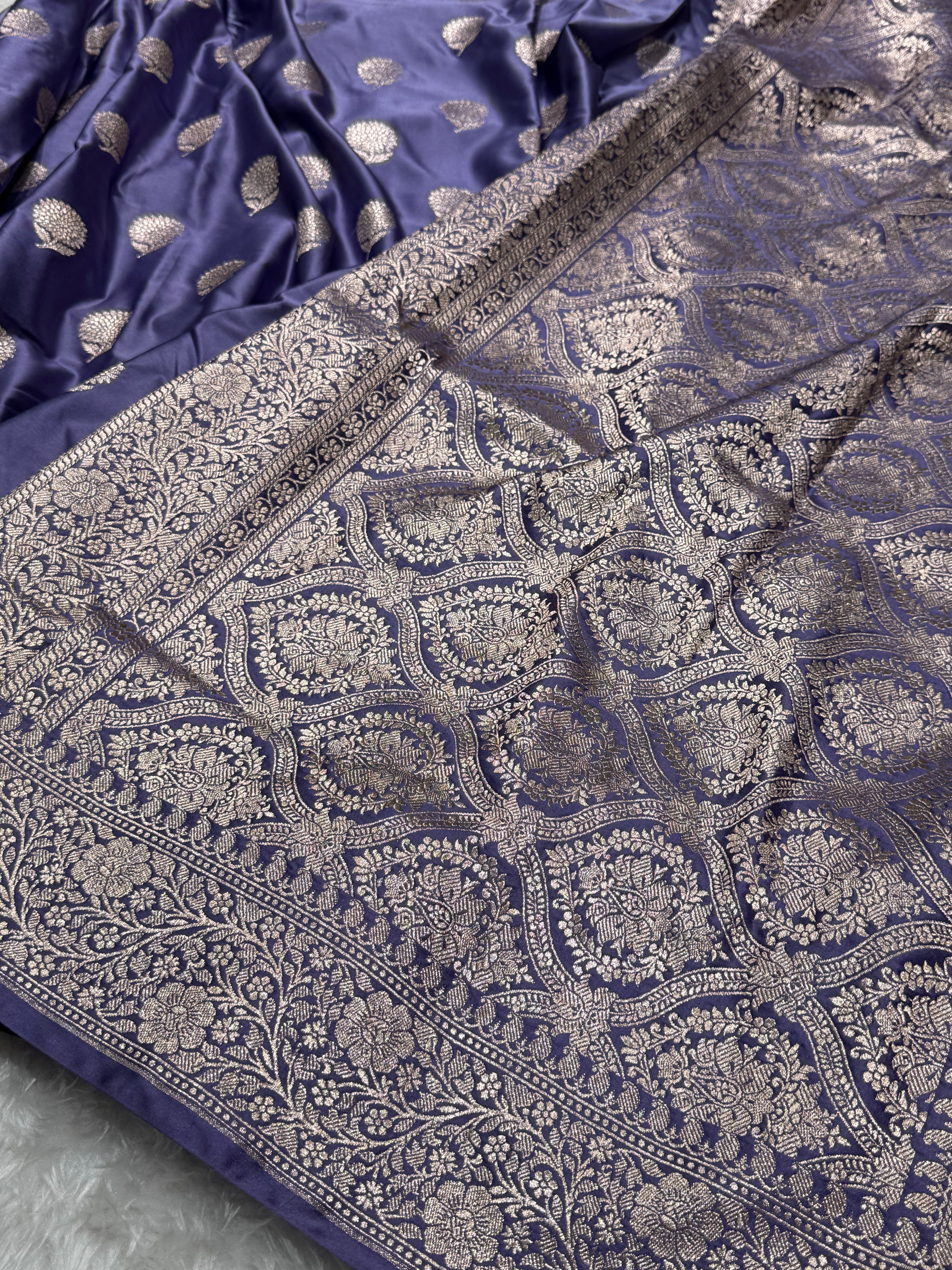 Lavender Tree Boota Mashru Silk Saree