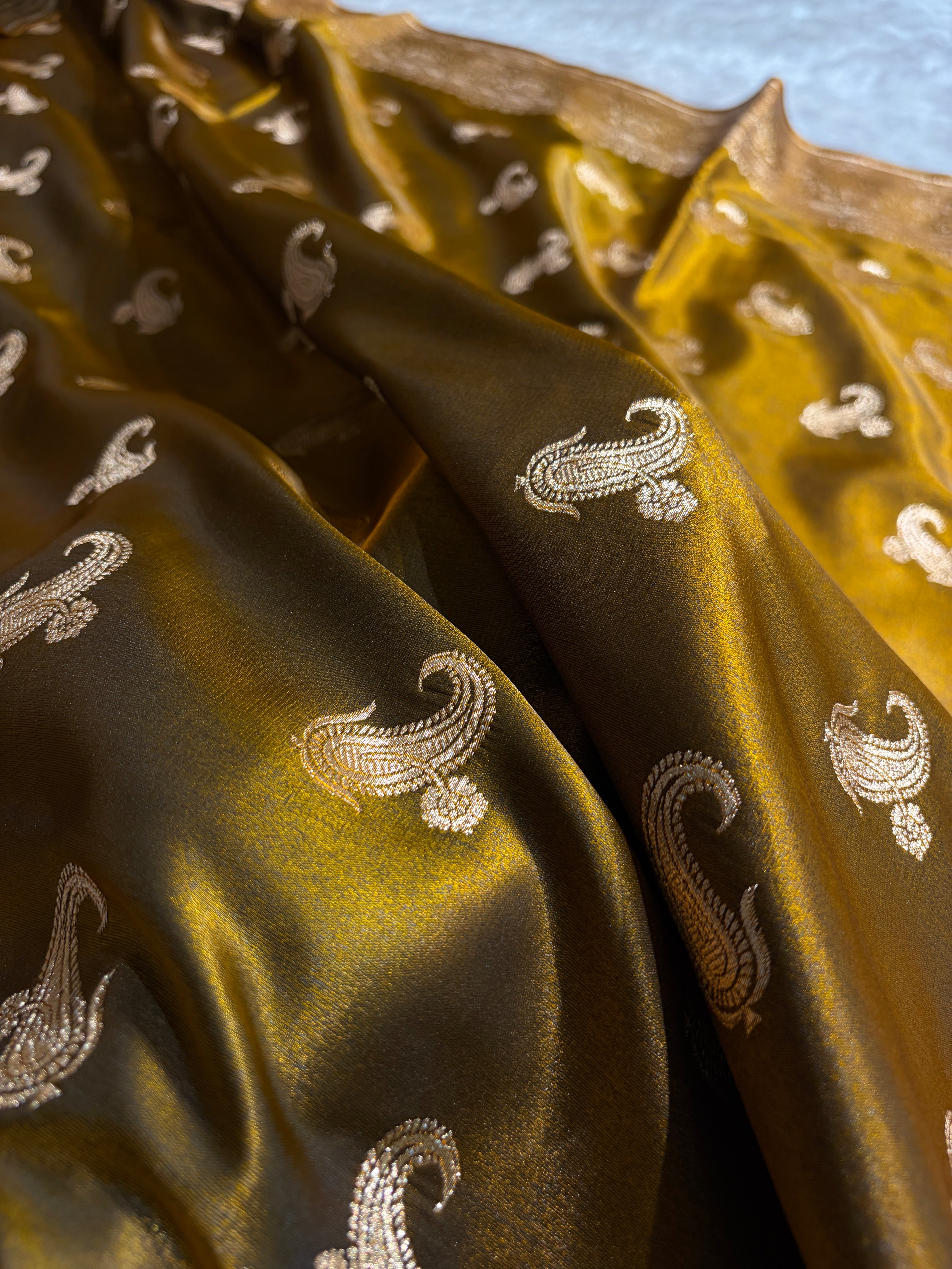 Satin Silk Saree Floral Boota in Mehendi Shades SS27