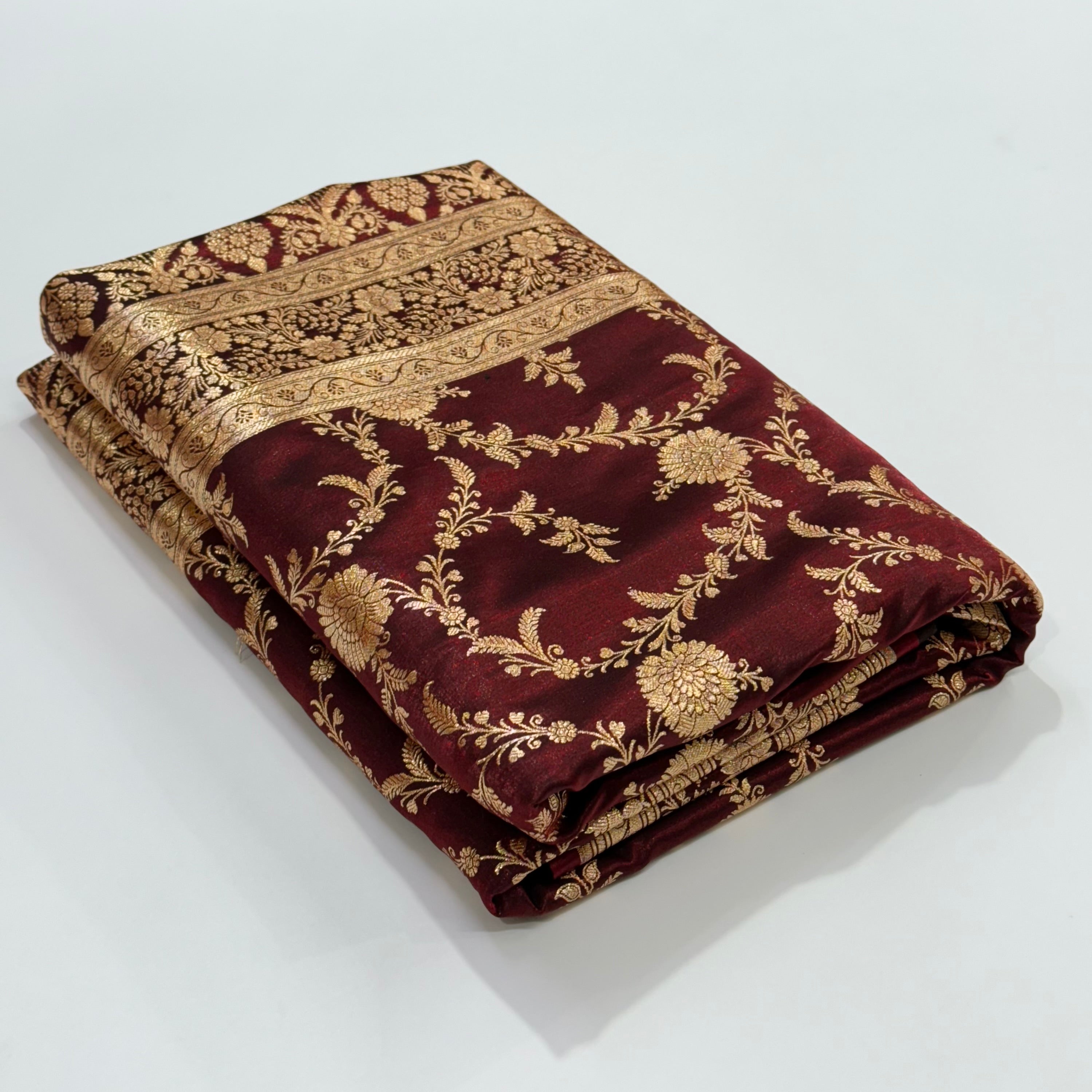 Light Weight Dark Mahroon Satin Silk Saree SS14