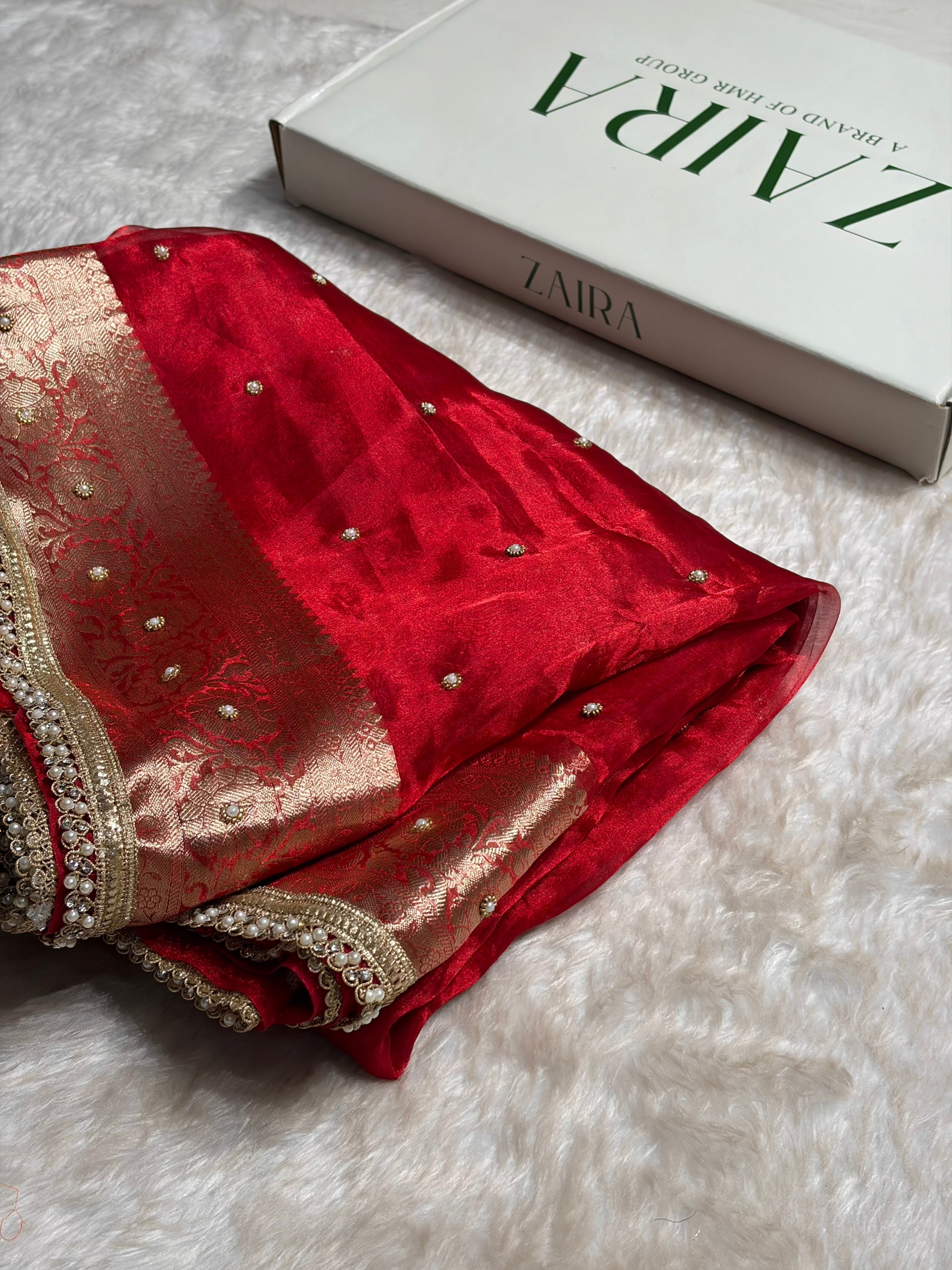 Red Shade Pure Tissue Silk Saree with Gota Patti PTGP-17
