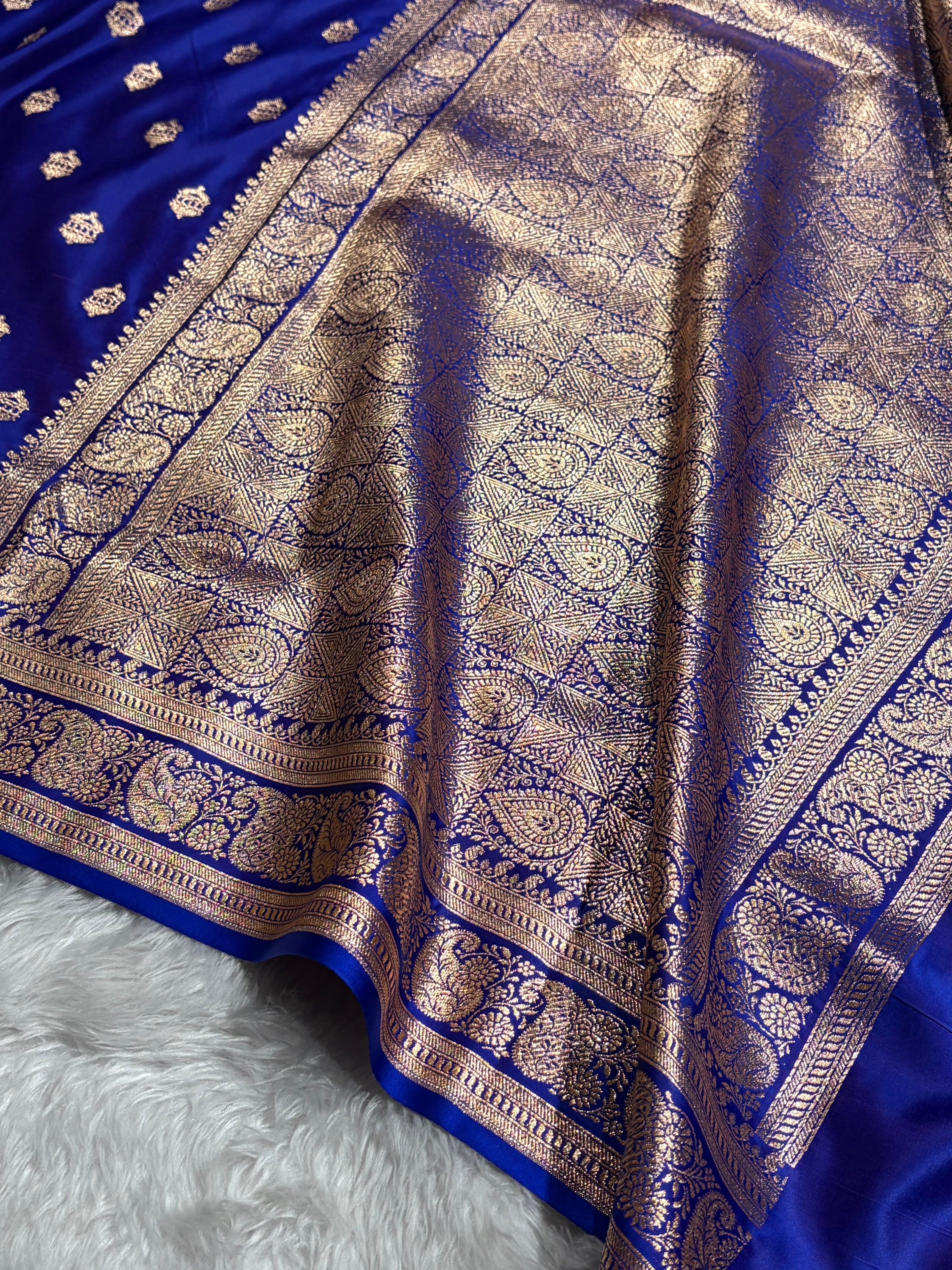 Banarasi Satin Katan Saree Booti Pattern in Royal Purple Shades SK137