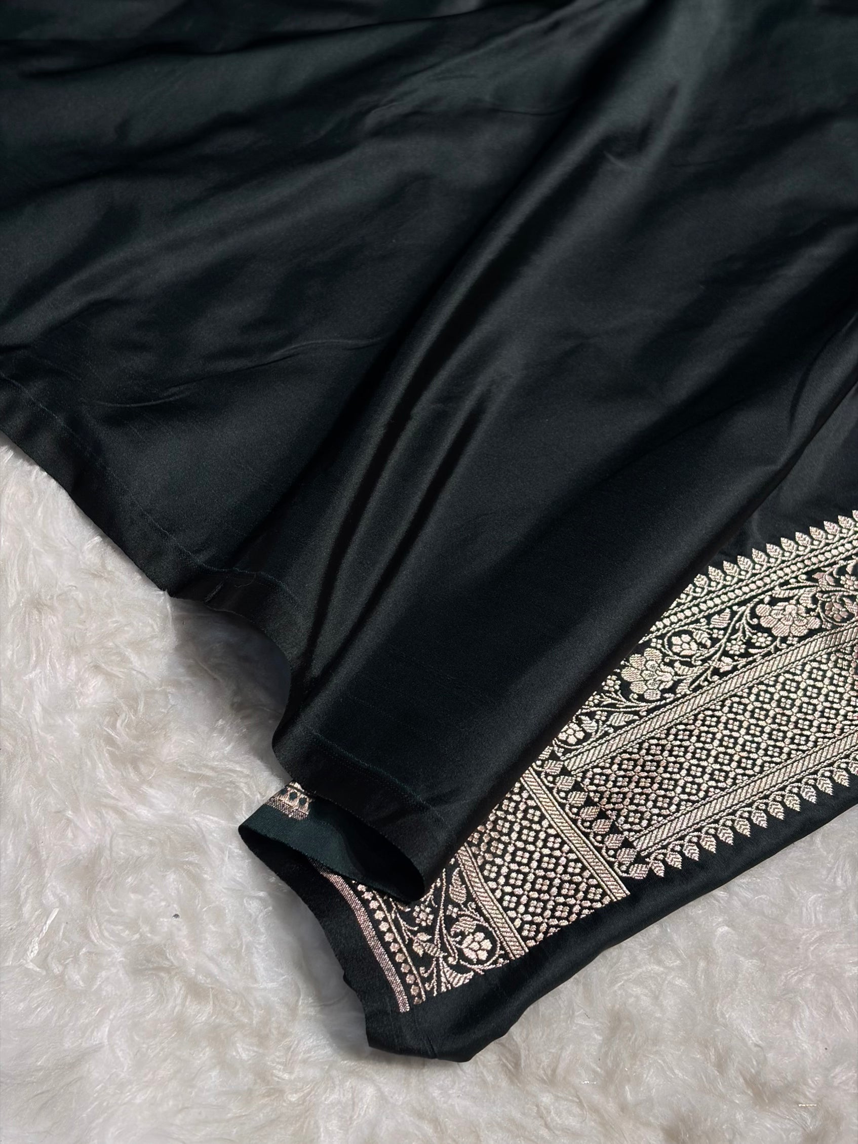 Premium Banarasi Satin Katan Saree With Minakari Boota in Black Shades SK93