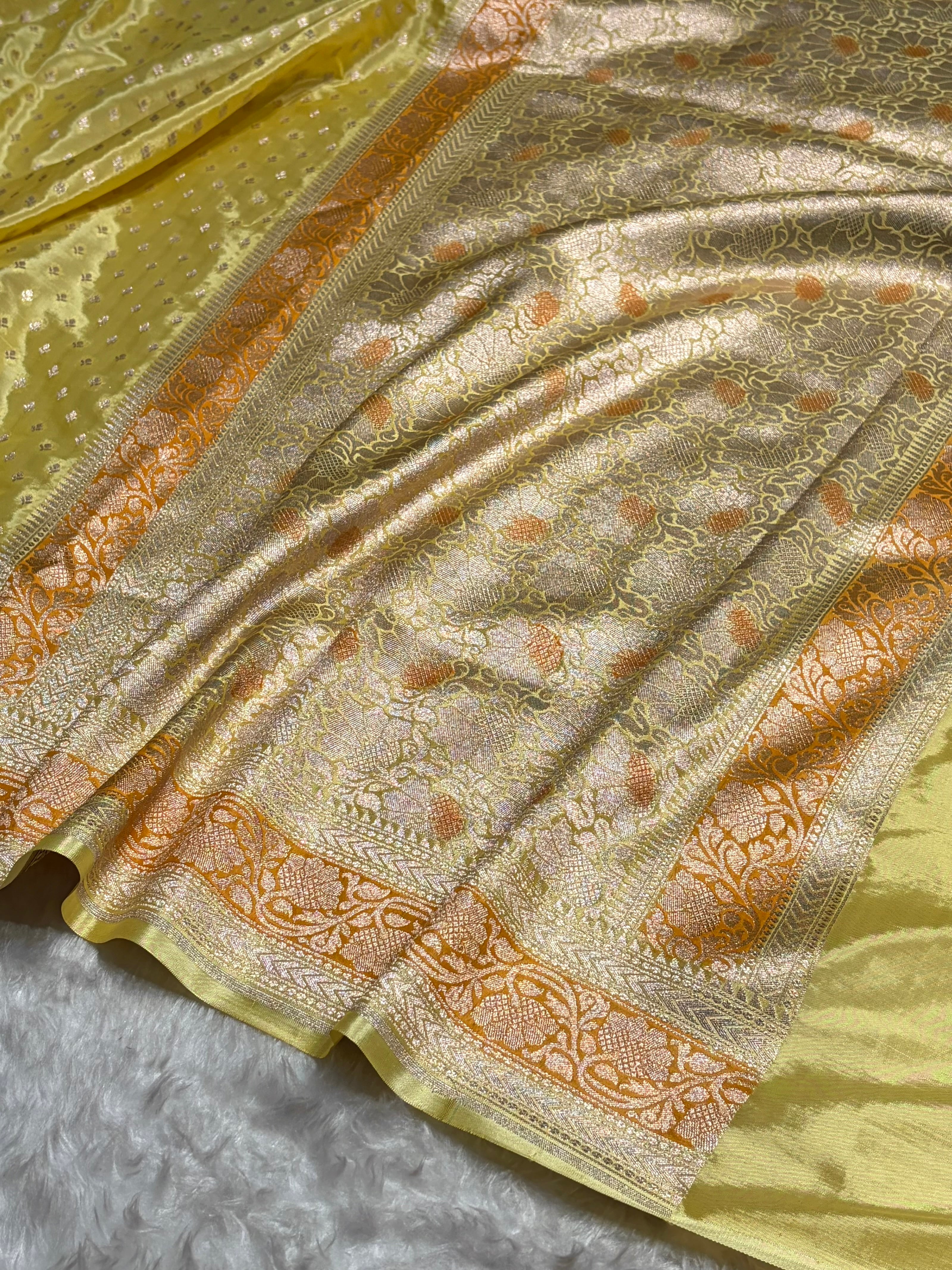 Lemon Shades With Contrast Border Crepe Silky Katan Banarasi Saree CSK-04