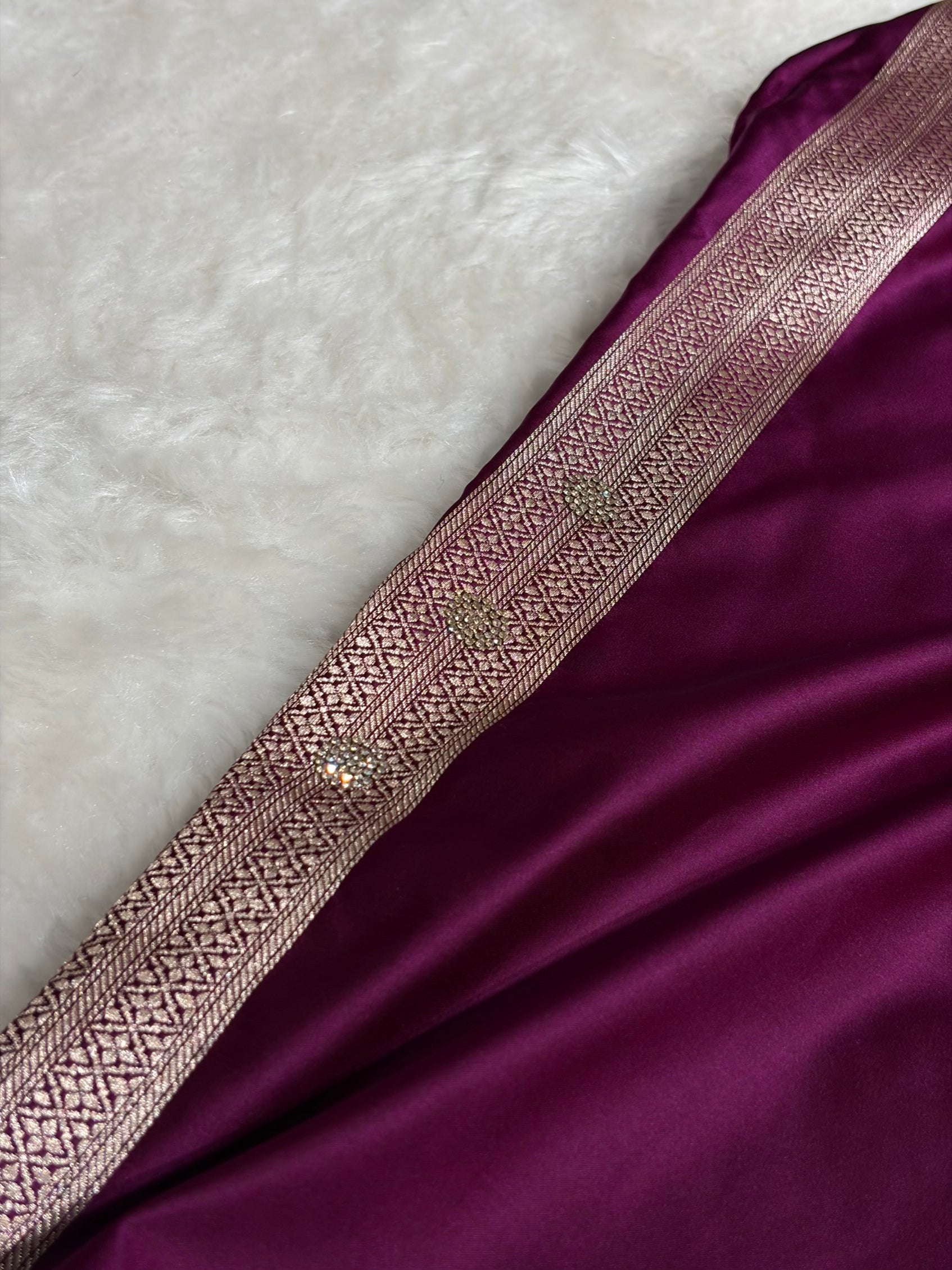 Banarasi Wine Scallop Mashru Silk with White Stone Swarovski work BMS02