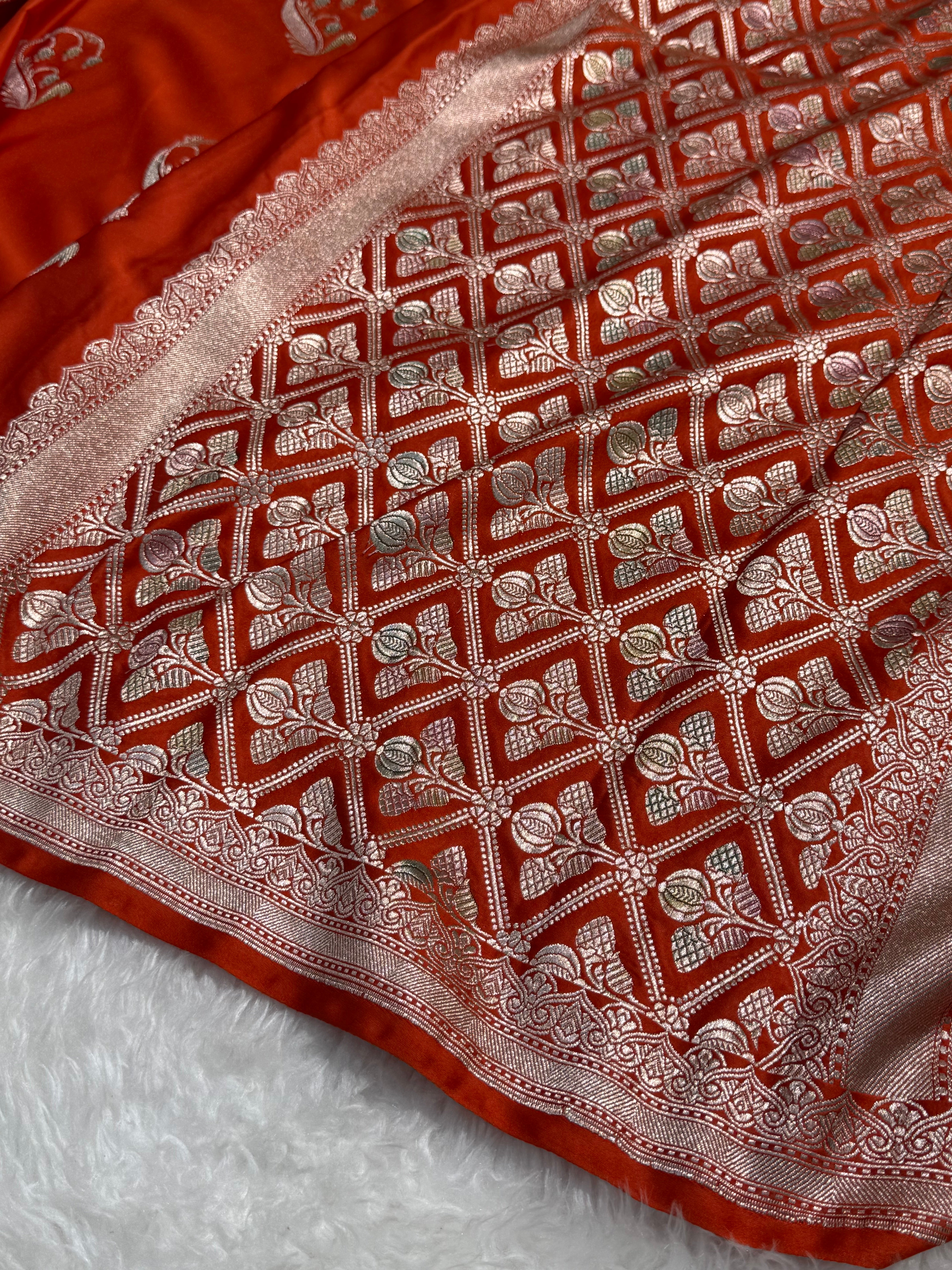 Rust Orange Unique Boota Motif Mashru Silk Saree