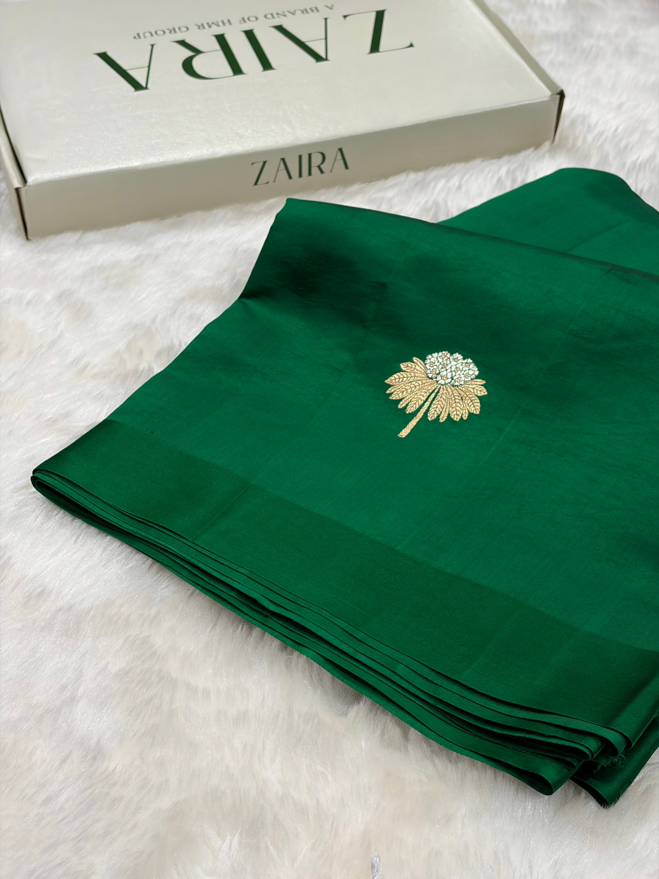 Bottle Green Shades Meena Boota Handwoven Pure Paper Silk RM-43