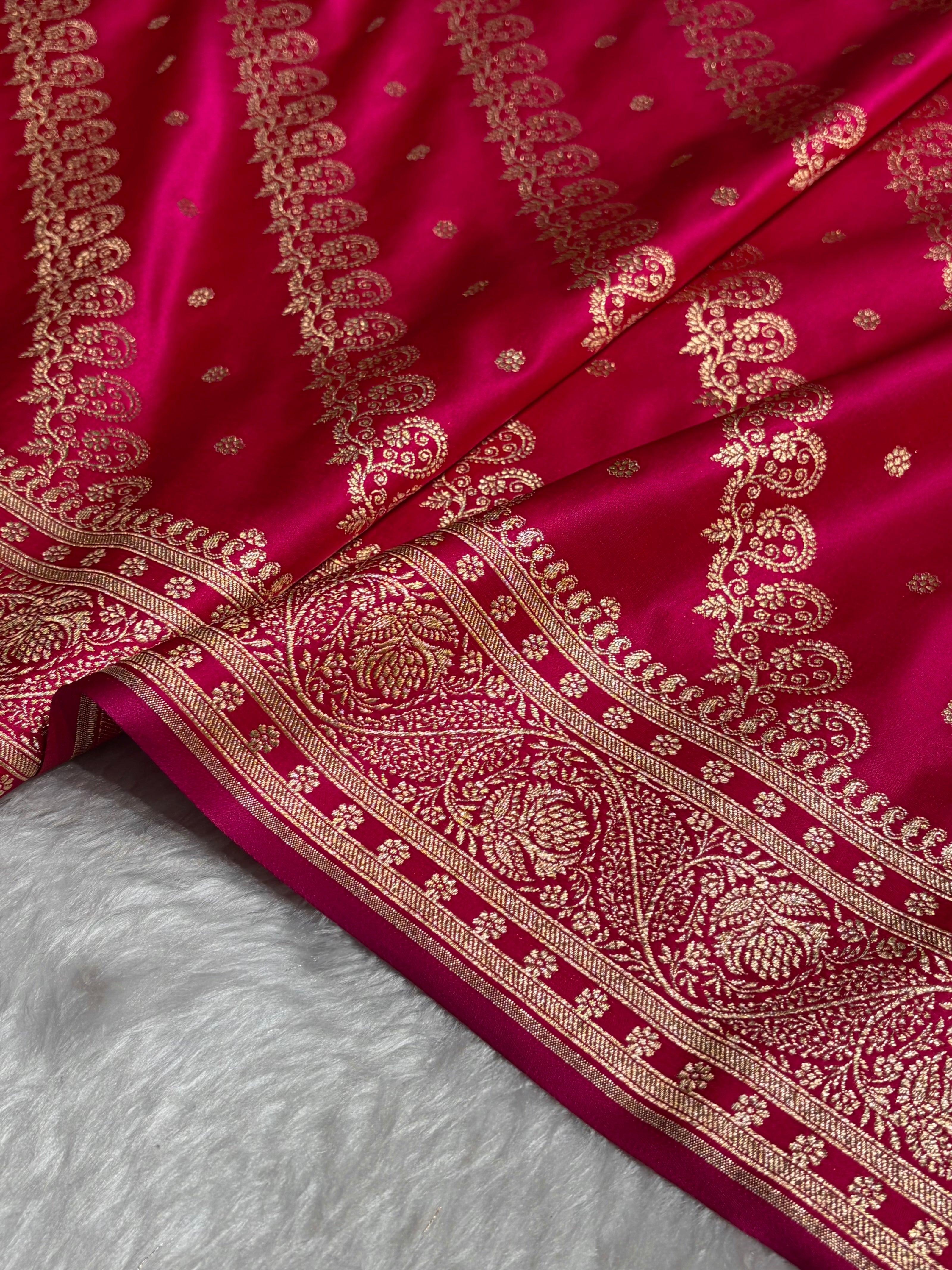 Cross Rani Shades Cross Floral Pattern Satin Katan Silk Saree SK79