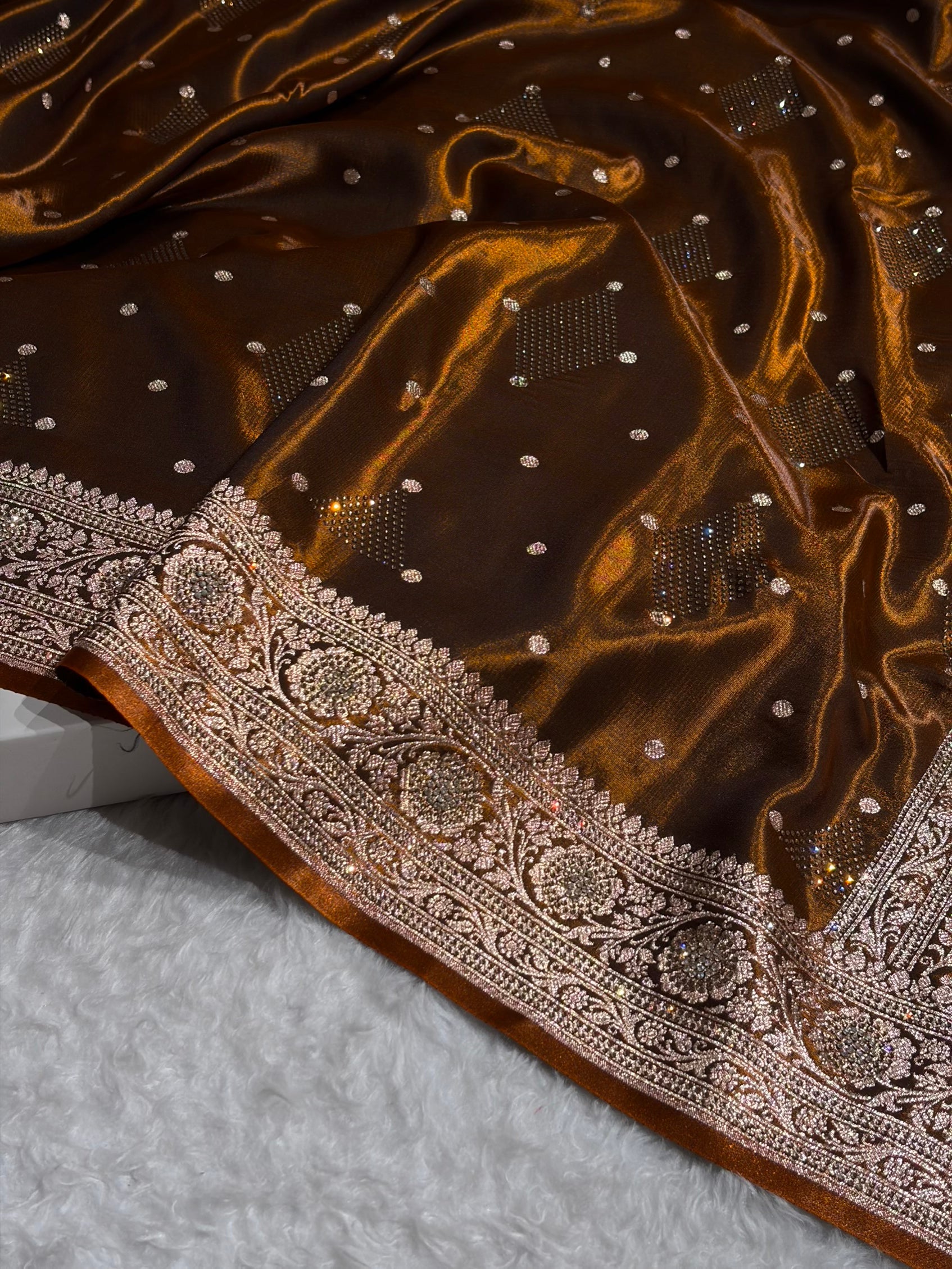 Satin Silk Dot Booti in Rust Shades with Swarovski work BSS08
