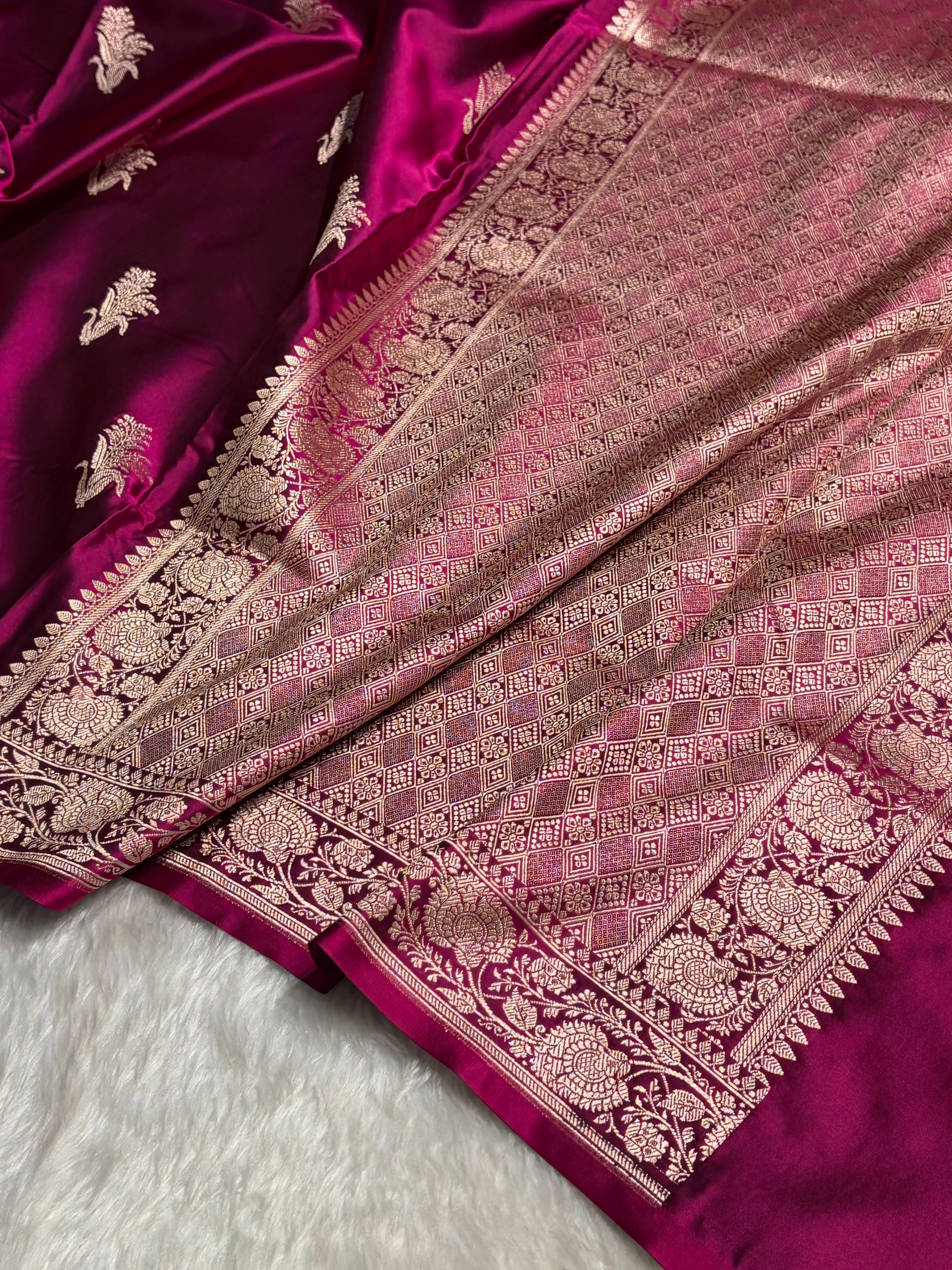 Wine Boota With Floral Border Mashru Silk Saree MSM-89