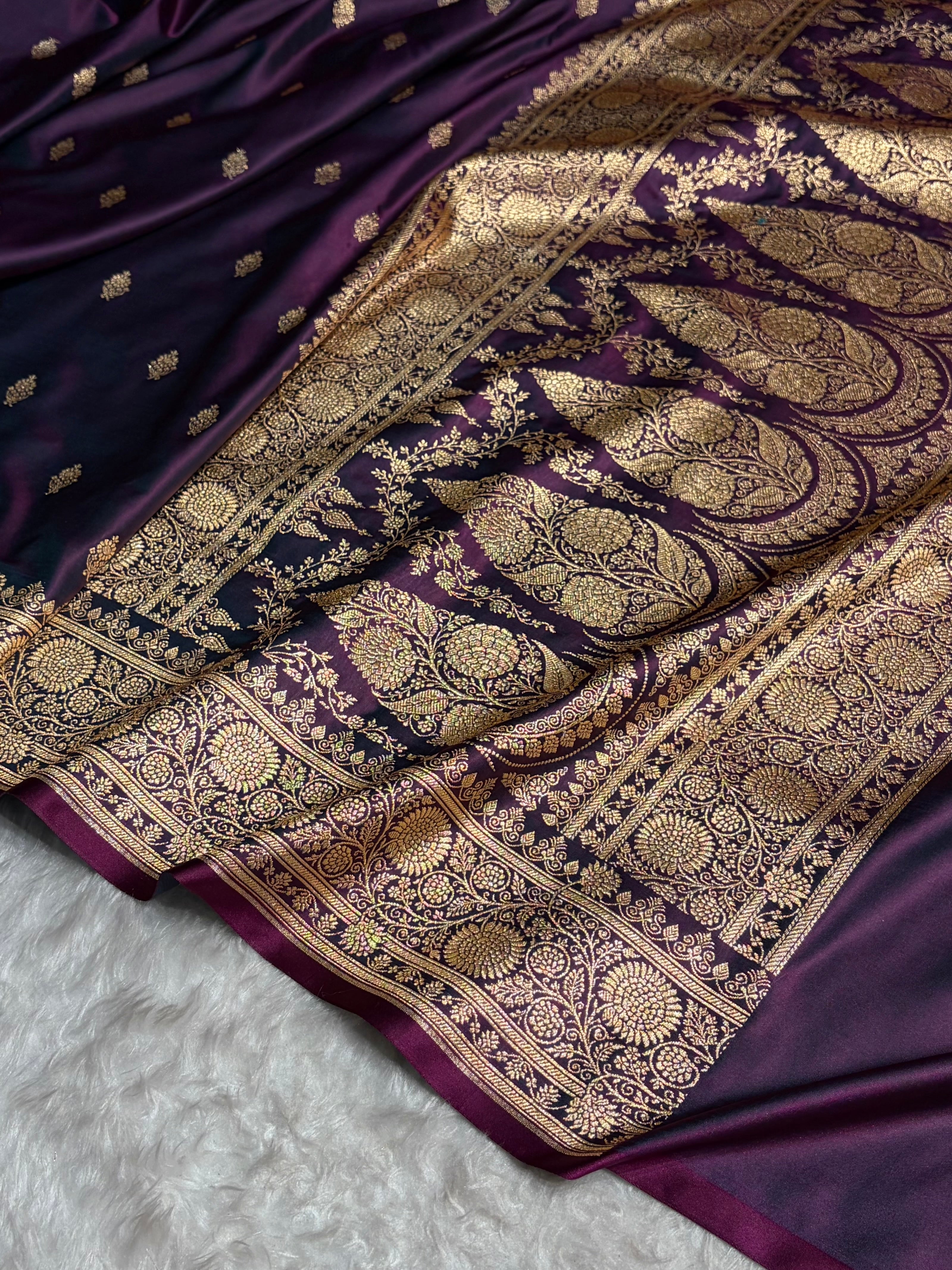 Banarasi Satin Katan Saree in Cross Wine Shades SK82