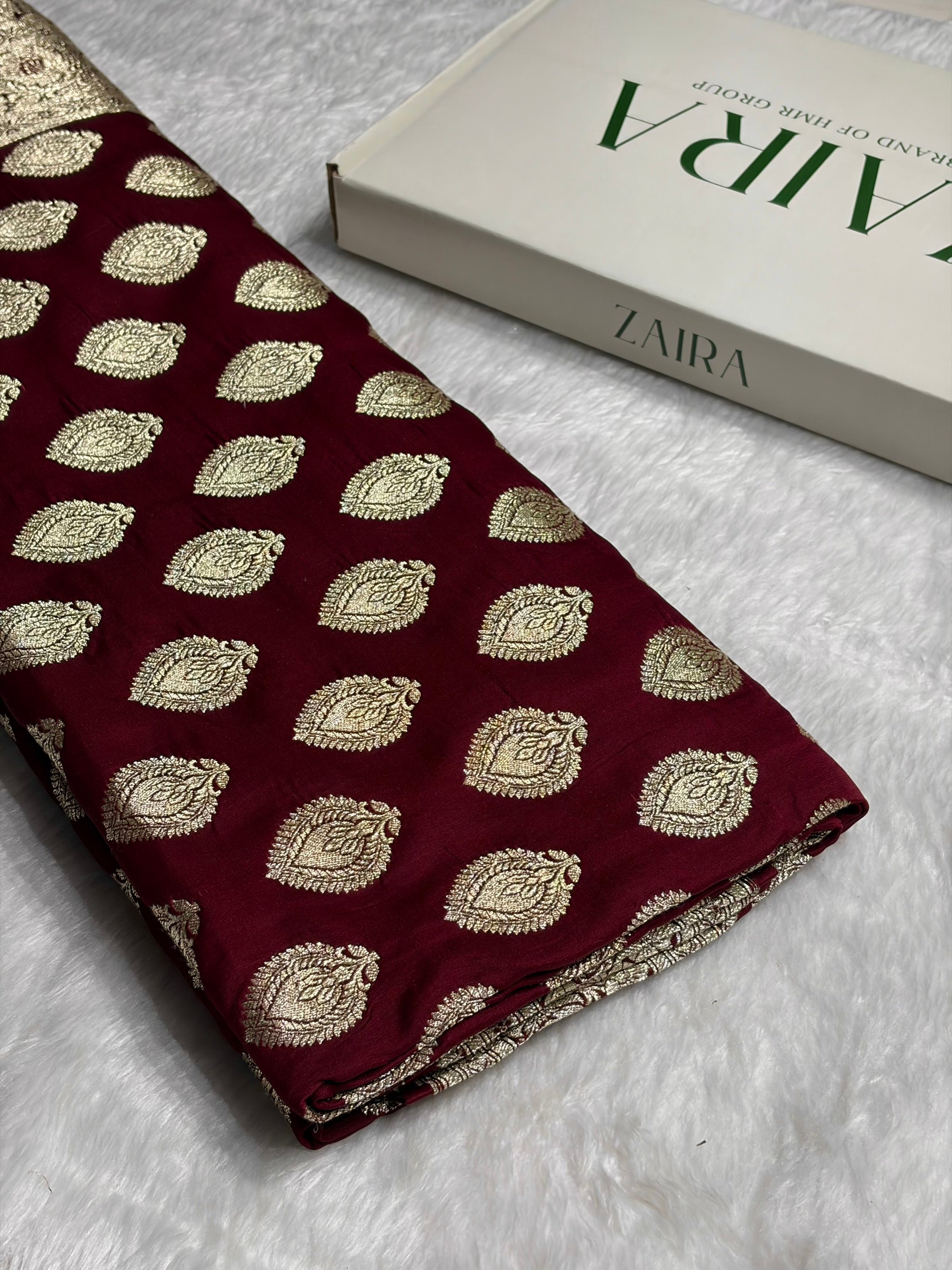 Garnet Katan Silk Saree In Boota Floral Motif