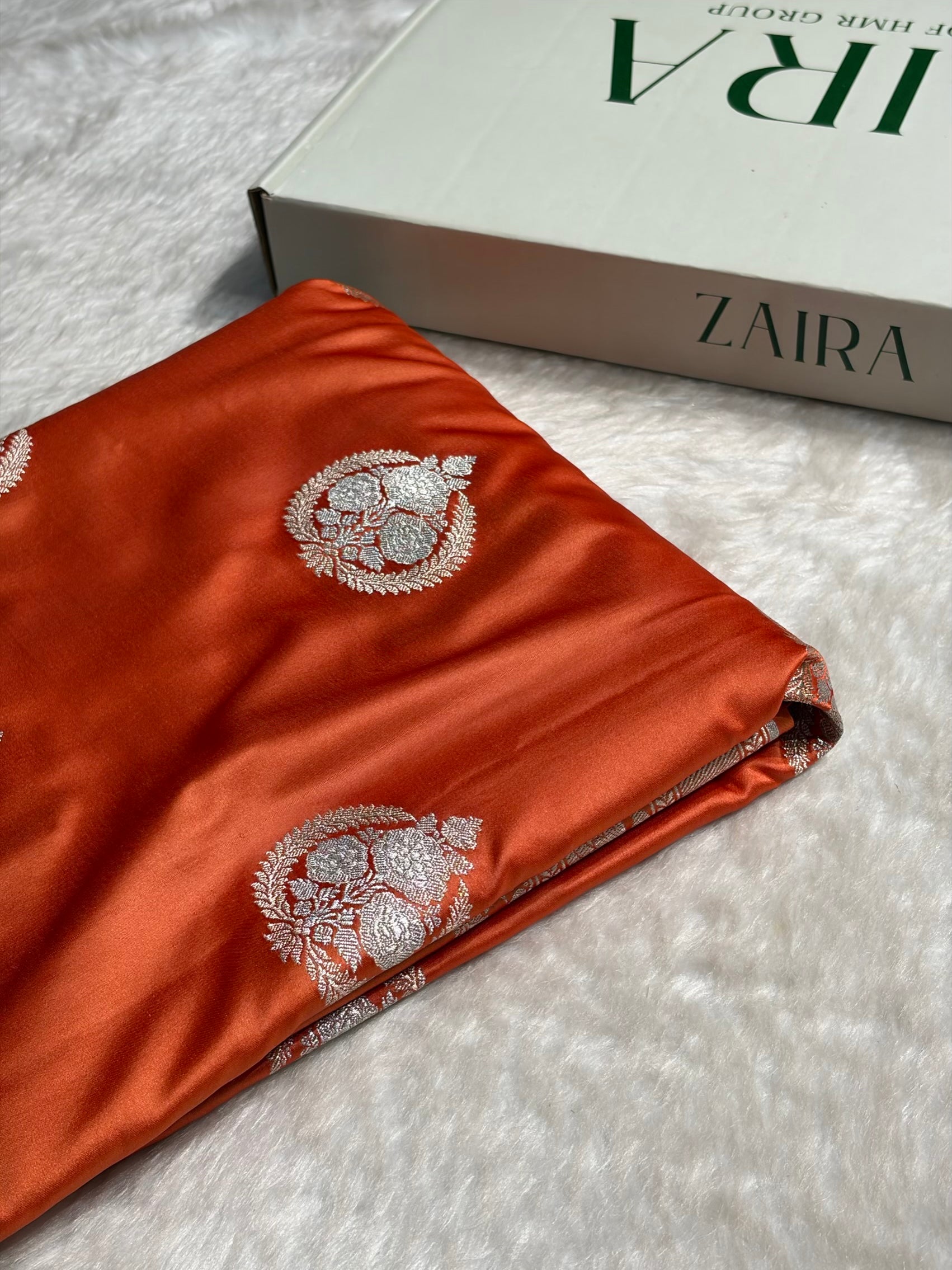 Dusty Orange Minakari Boota Mashru Silk Saree MS35