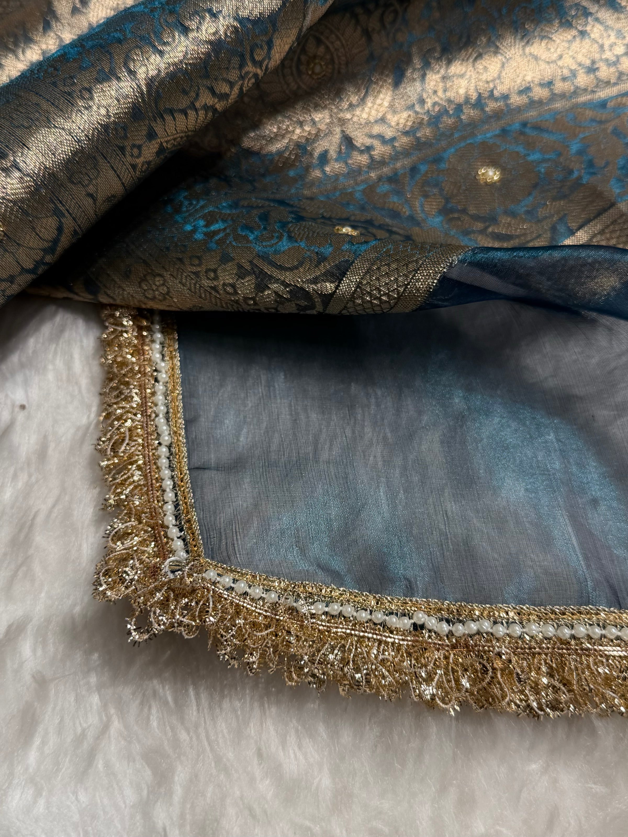 German Blue Shade Pure Tissue Silk Saree with Gota Patti PTGP-17