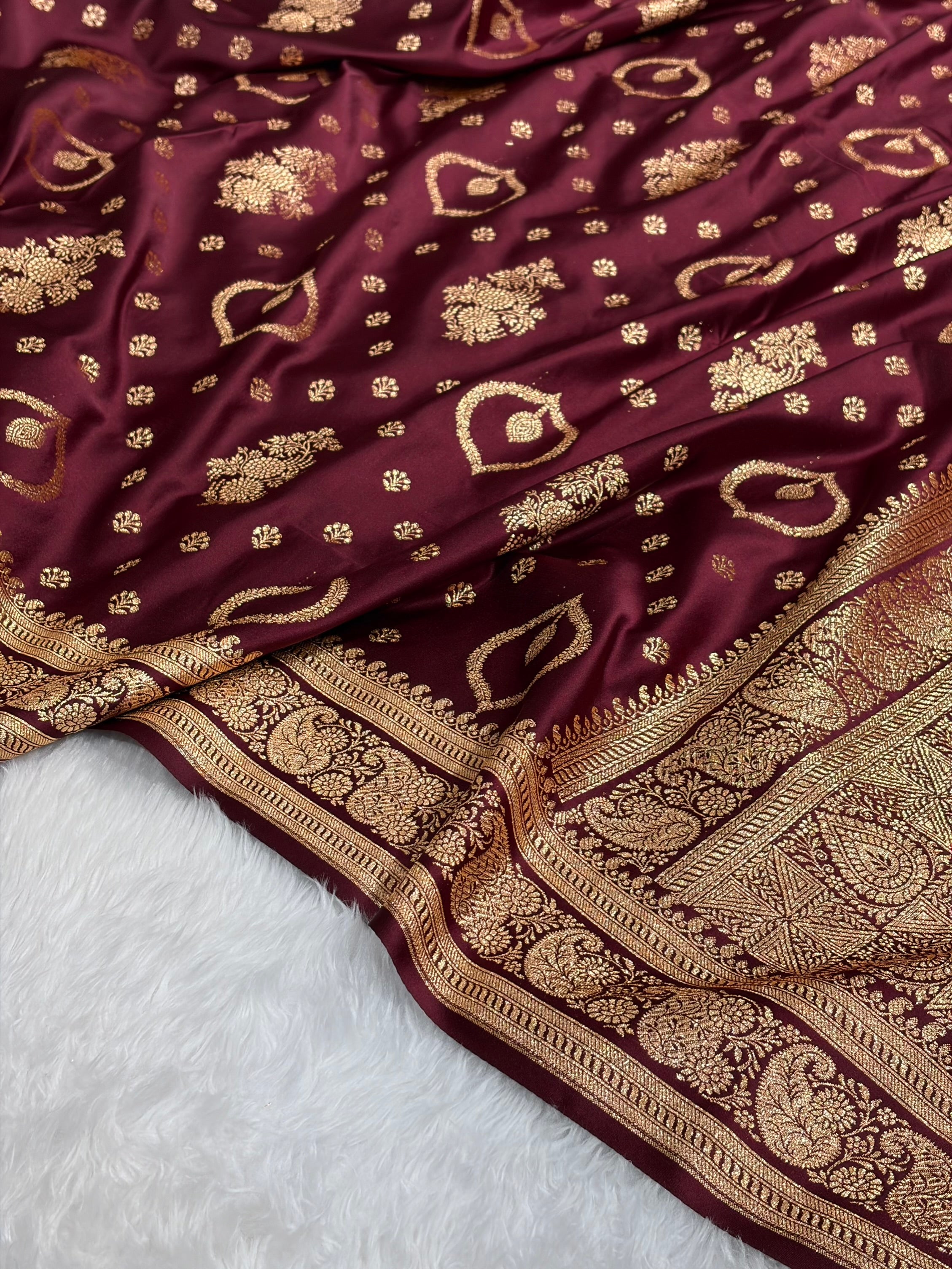 Banarasi Satin Katan Saree With Unique Boota in Chocolate Shades SK92