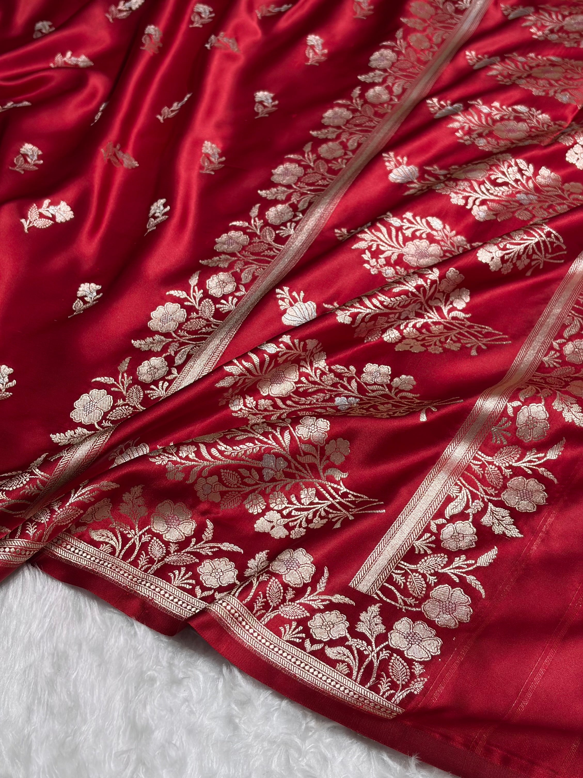 Maroon Boota With Floral Border Mashru Silk Saree MSM-88