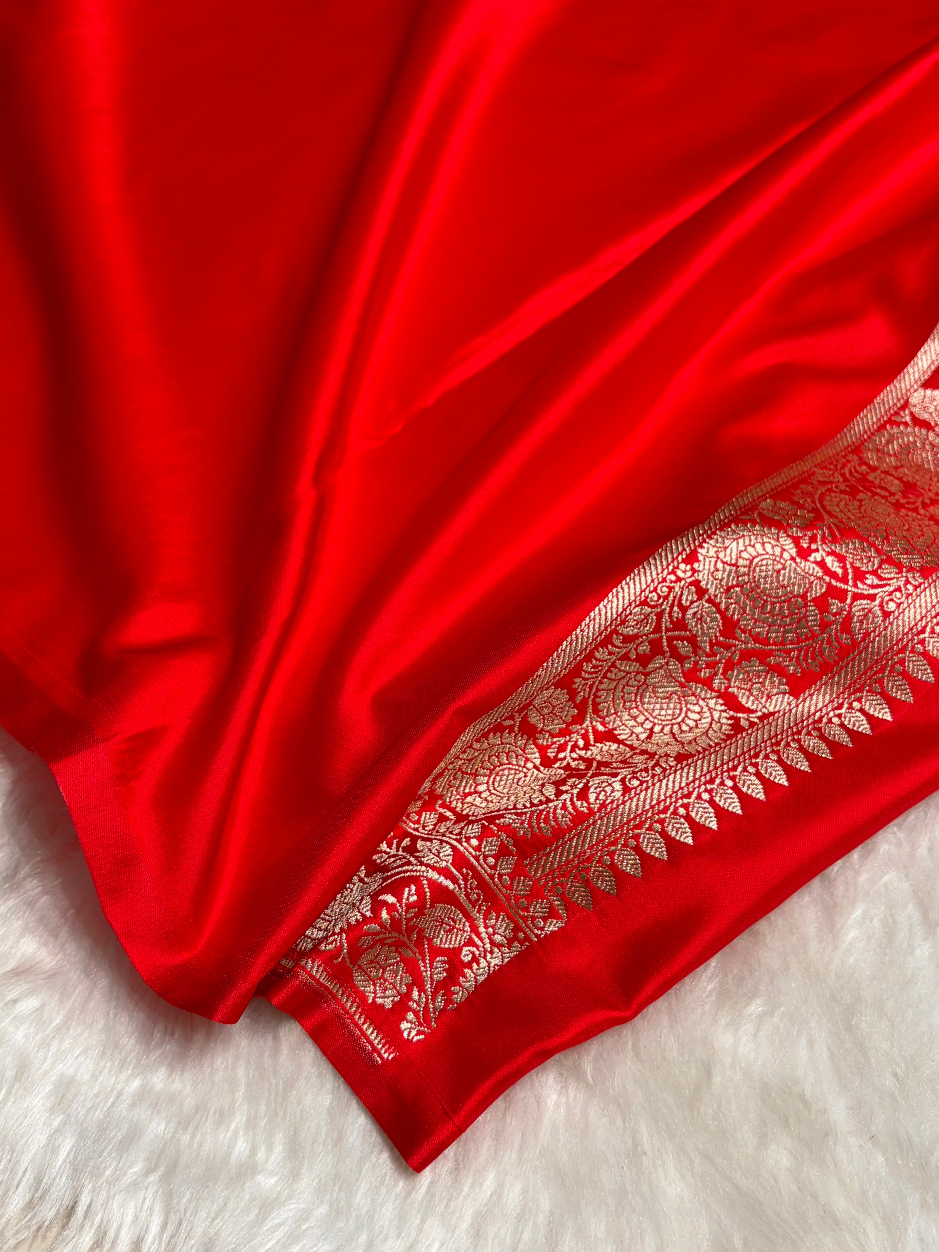 Red Boota With Floral Border Mashru Silk Saree MSM-89