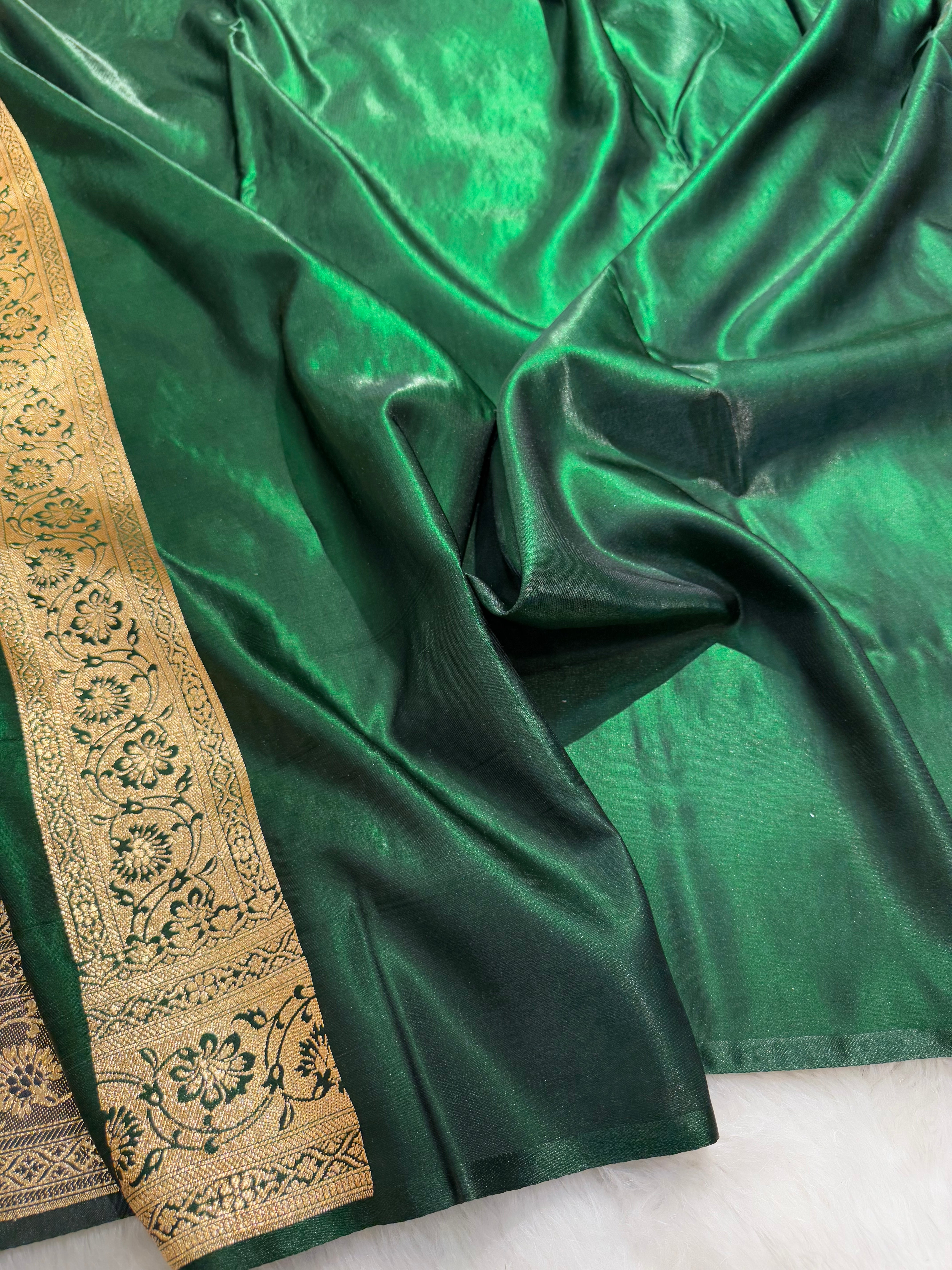 Satin Silk Booti Boota in Bootle Green