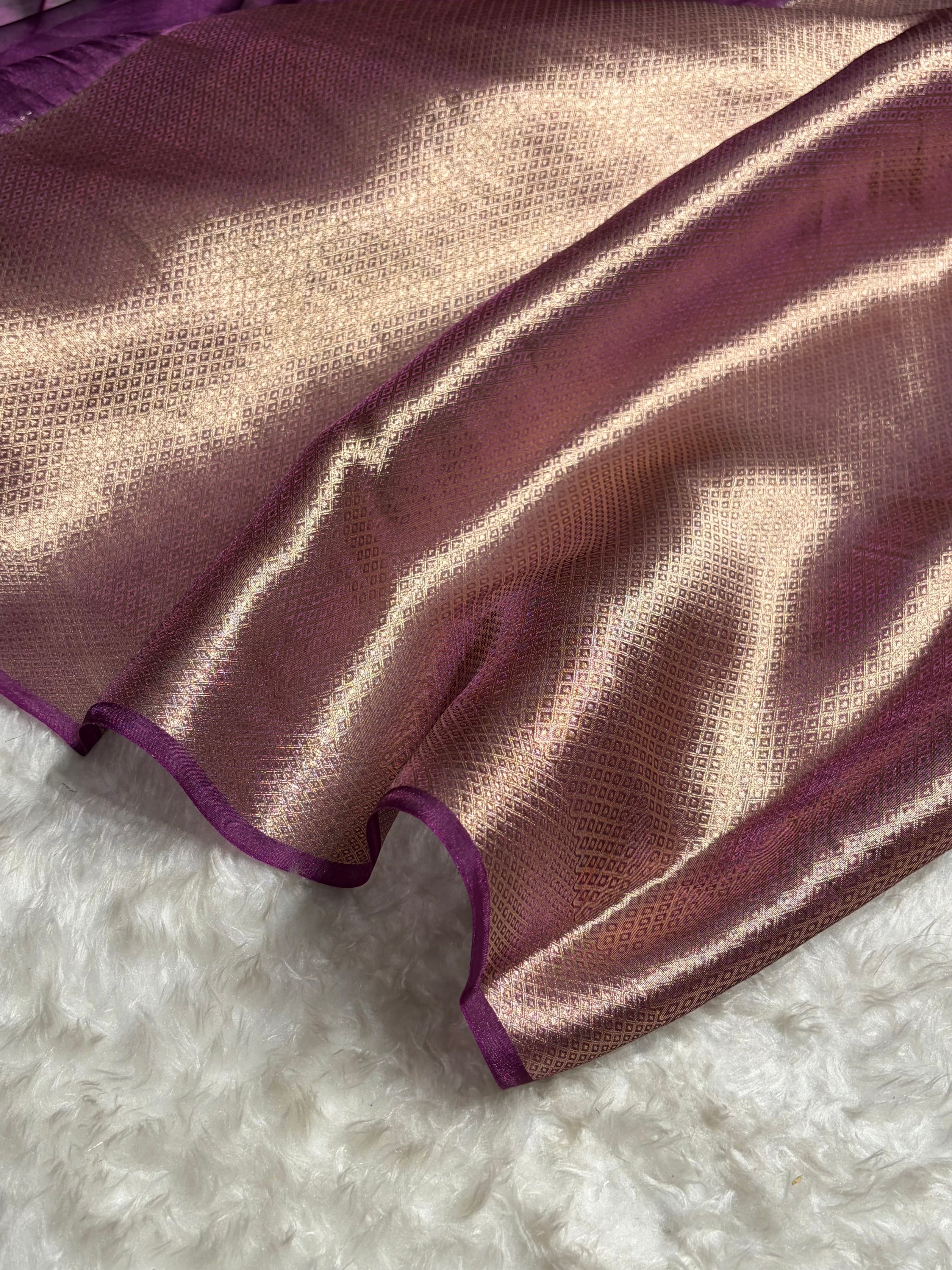 Purple Wine Shades Pure Tissue Silk Saree with Brocade Blouse PT-09