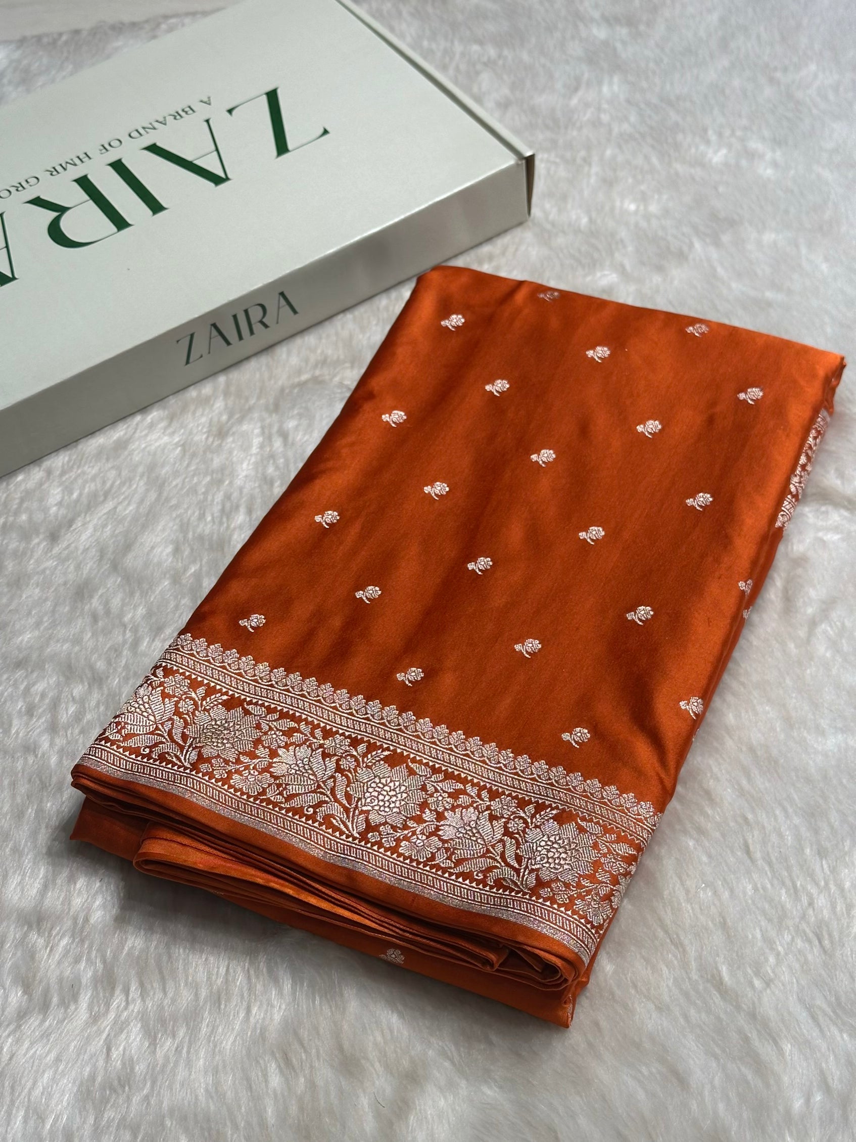 Rust Orange Shades Booti Mashru Silk Saree MS67
