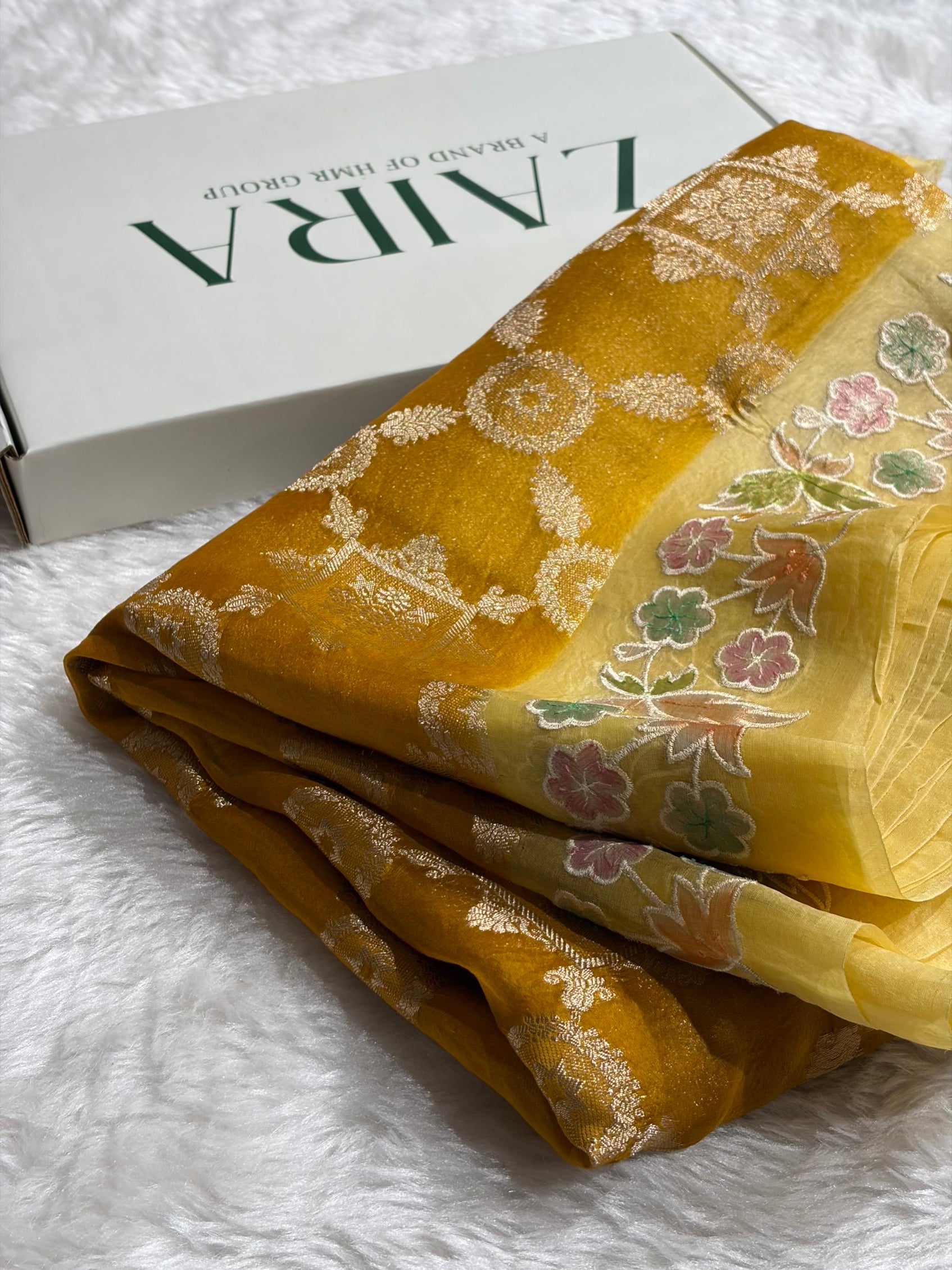 Banarasi Pure Organza Contrast Mustard With Cream Shades Banarasi Silk Saree PO-38