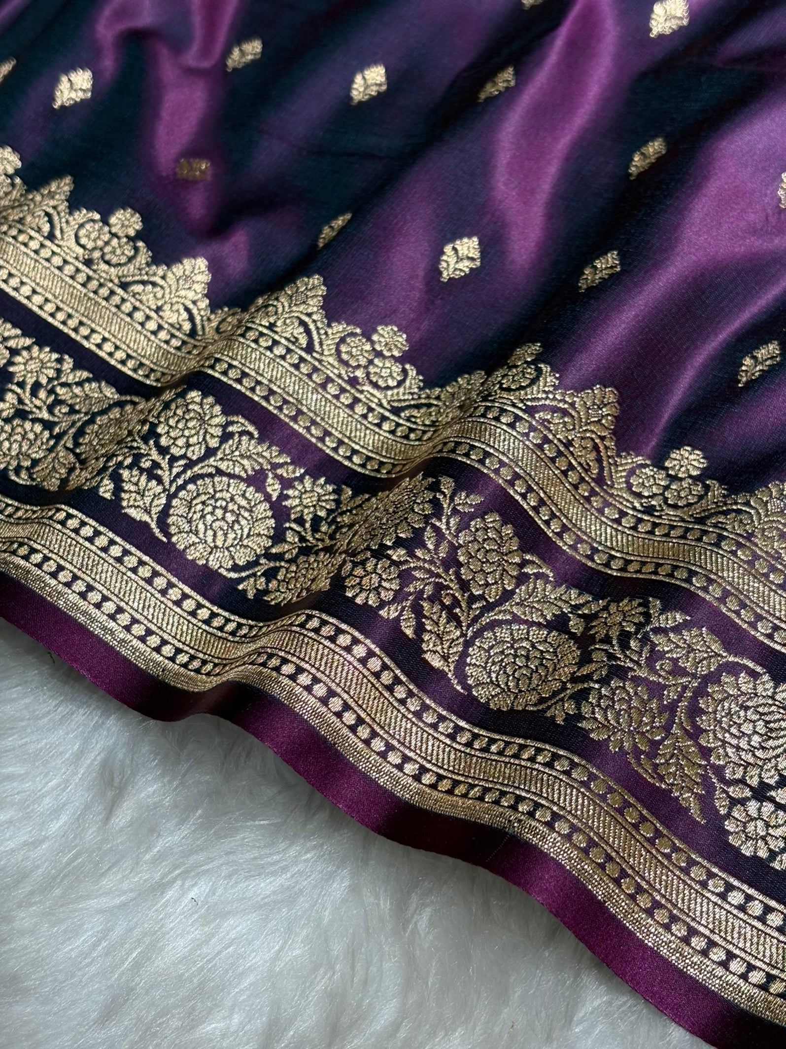 Purple Shades Booti Pattern Satin Katan Silk Saree SK51