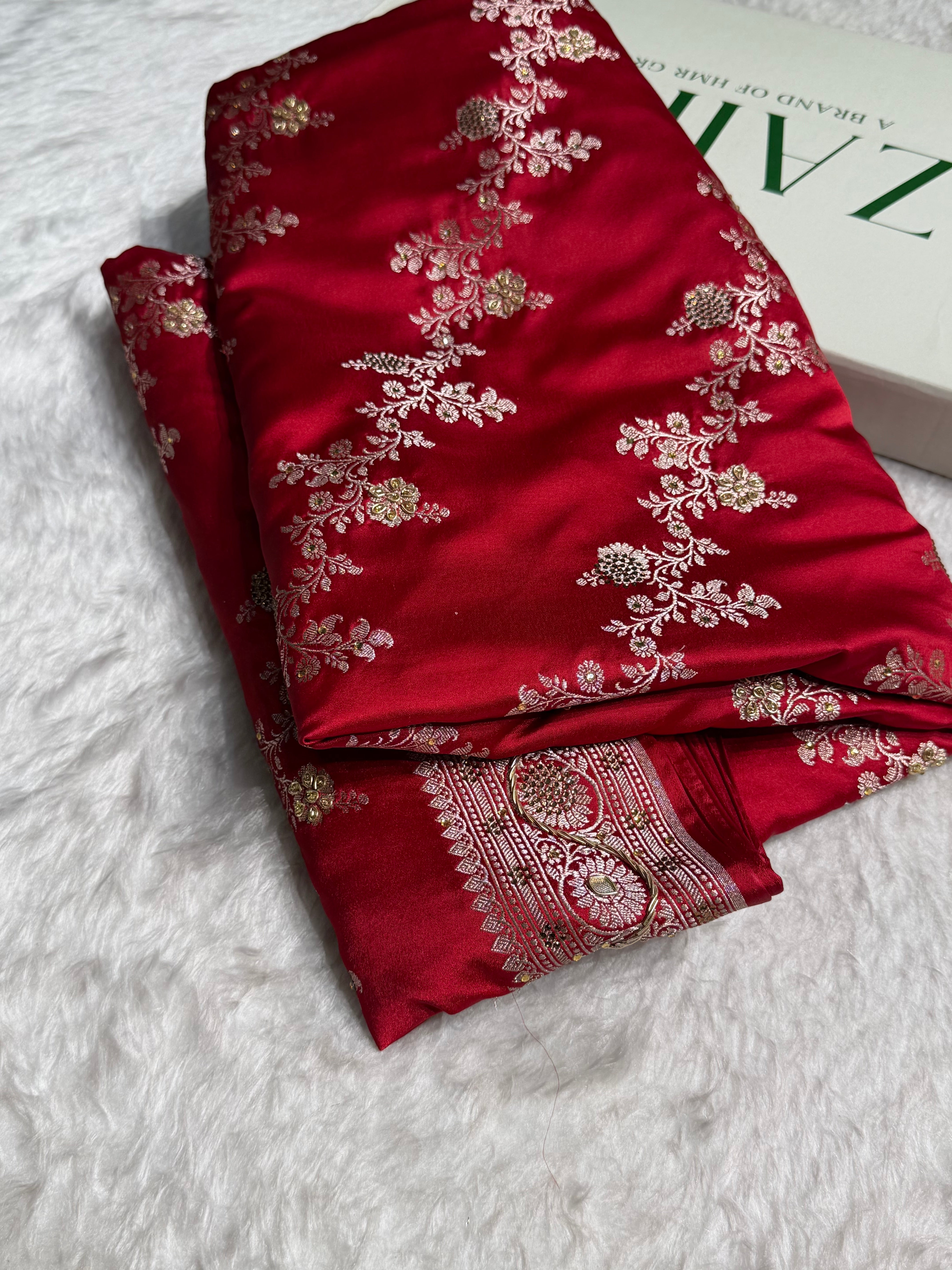 Banarasi Bridal Maroon Mashru Silk cross BMS17
