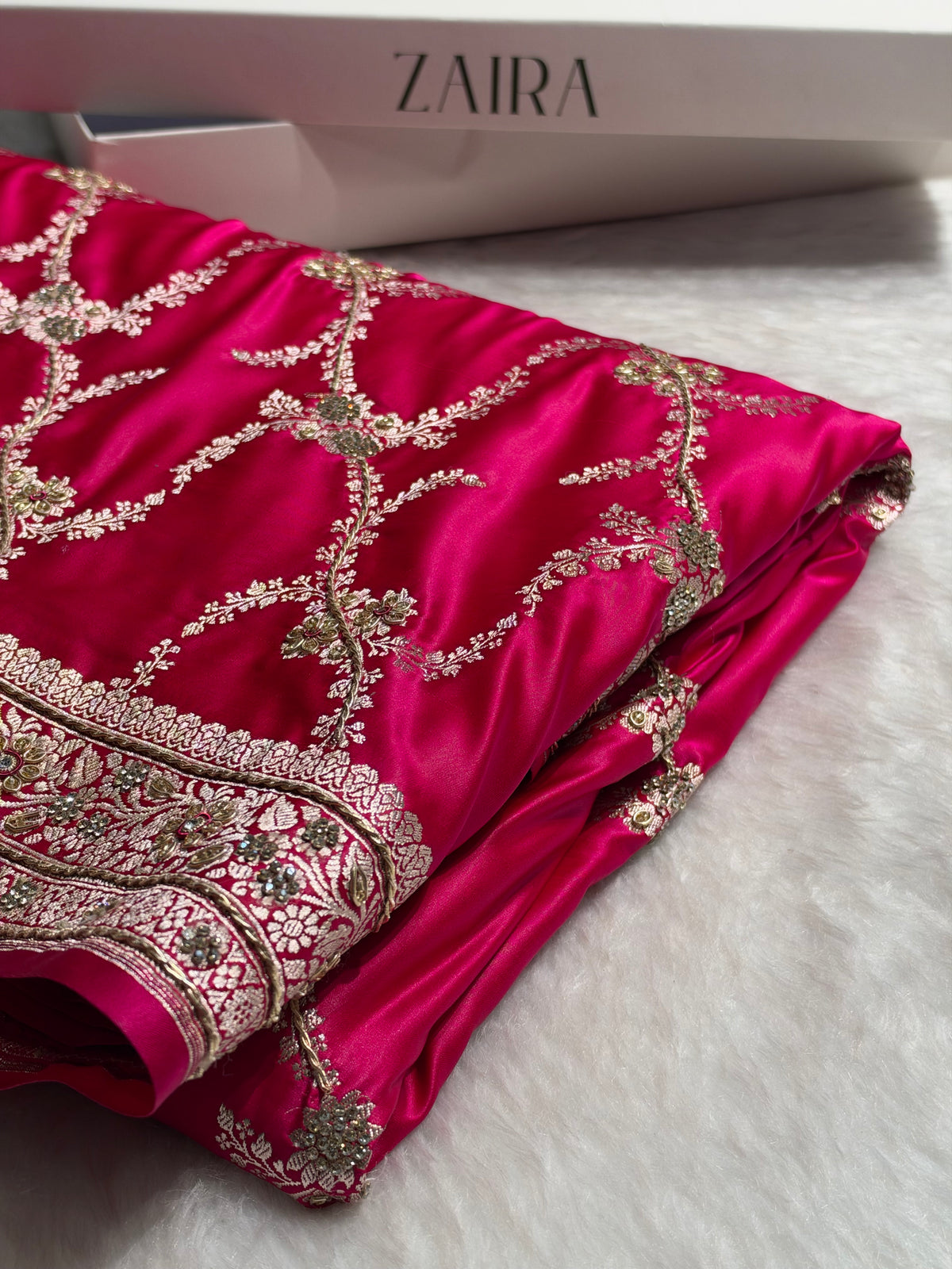 Bridal Rani Shades Banarasi Jaal With Zardozi Work Mashru Silk Saree BMSM-127