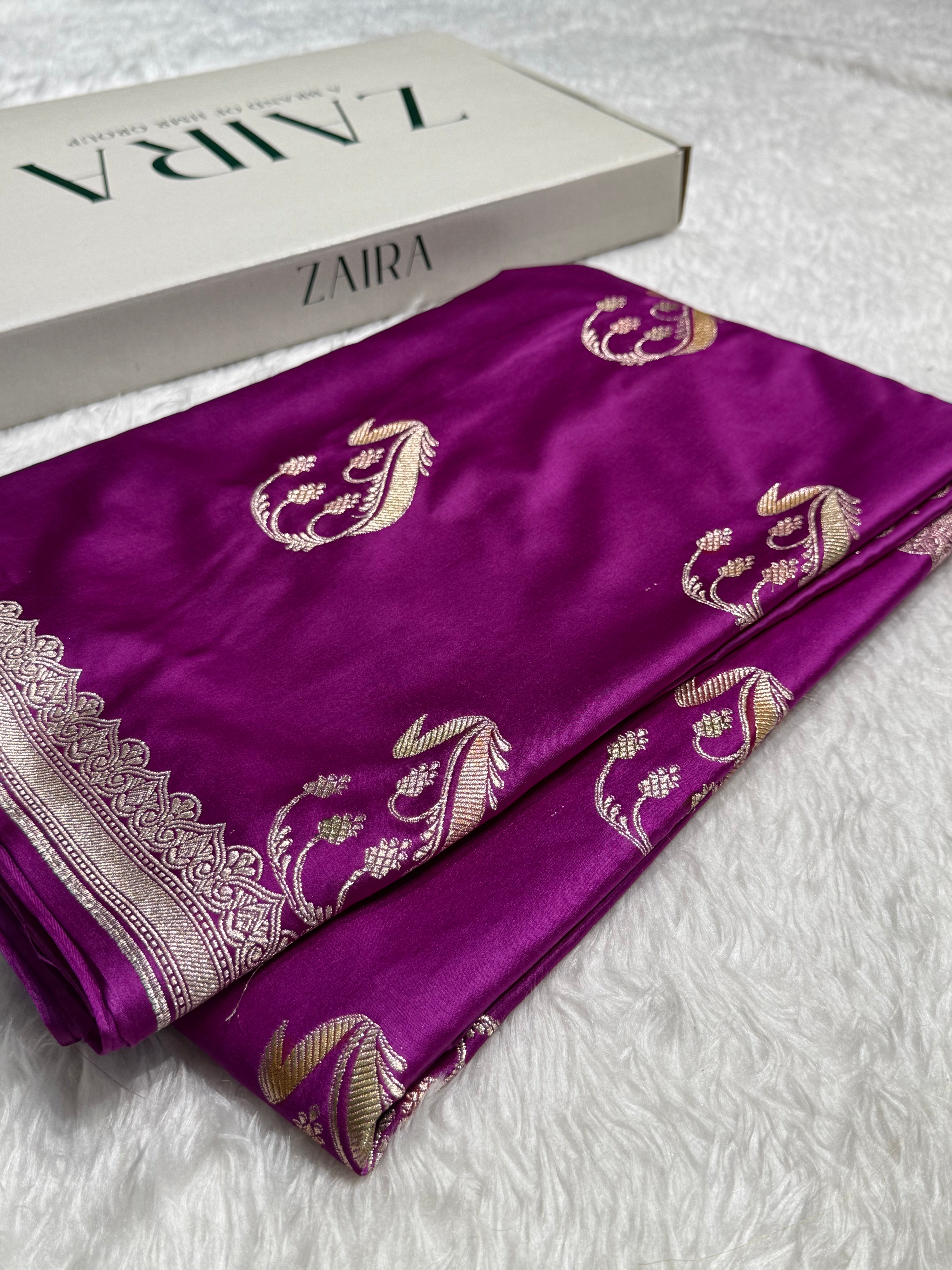 Magenta Unique Boota Motif Mashru Silk Saree
