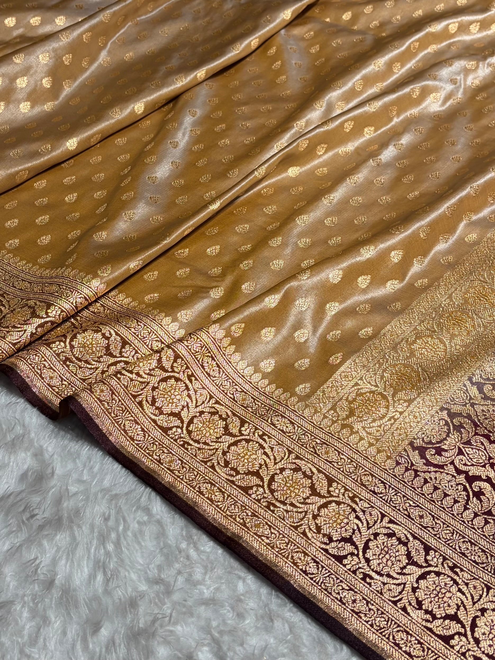 Banarasi Contrast Satin Silk Booti in Tusser With Garnet Shades SS01